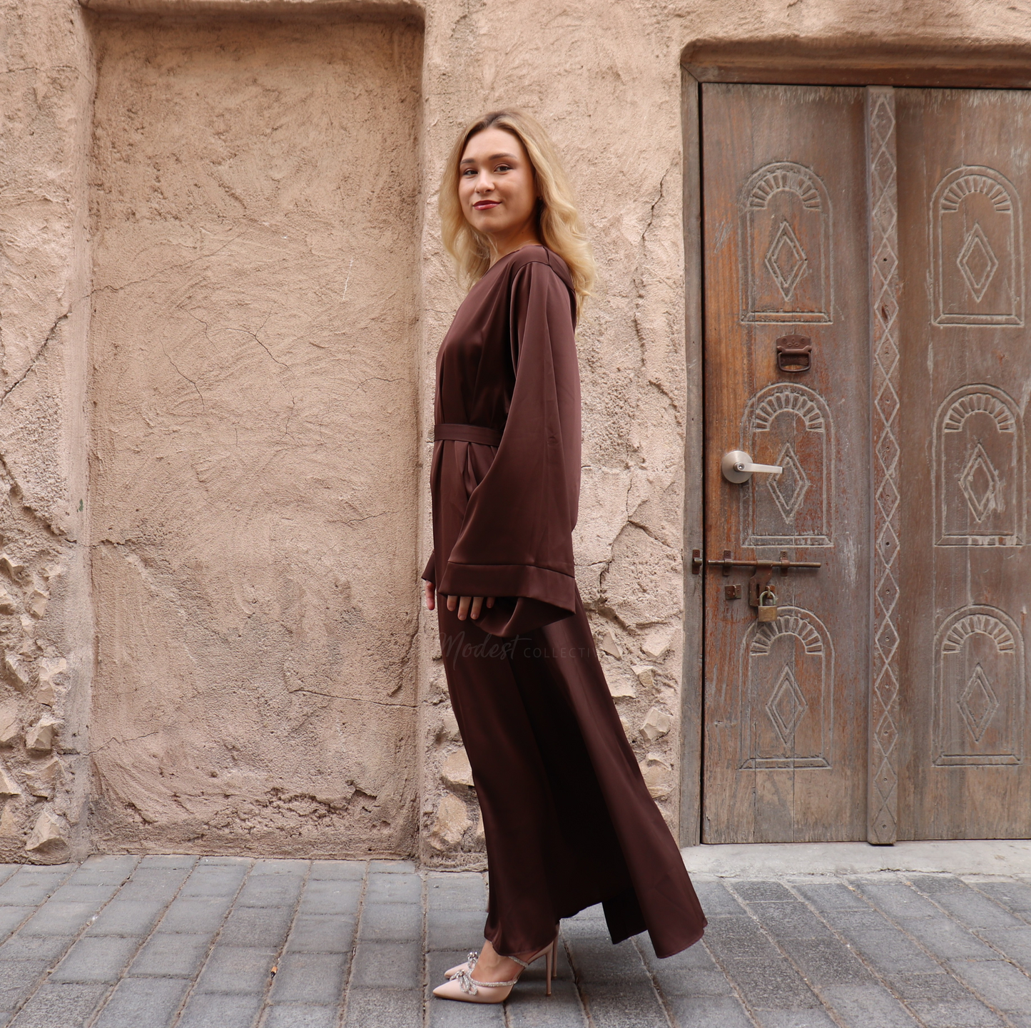 Satin long sleeve maxi dress