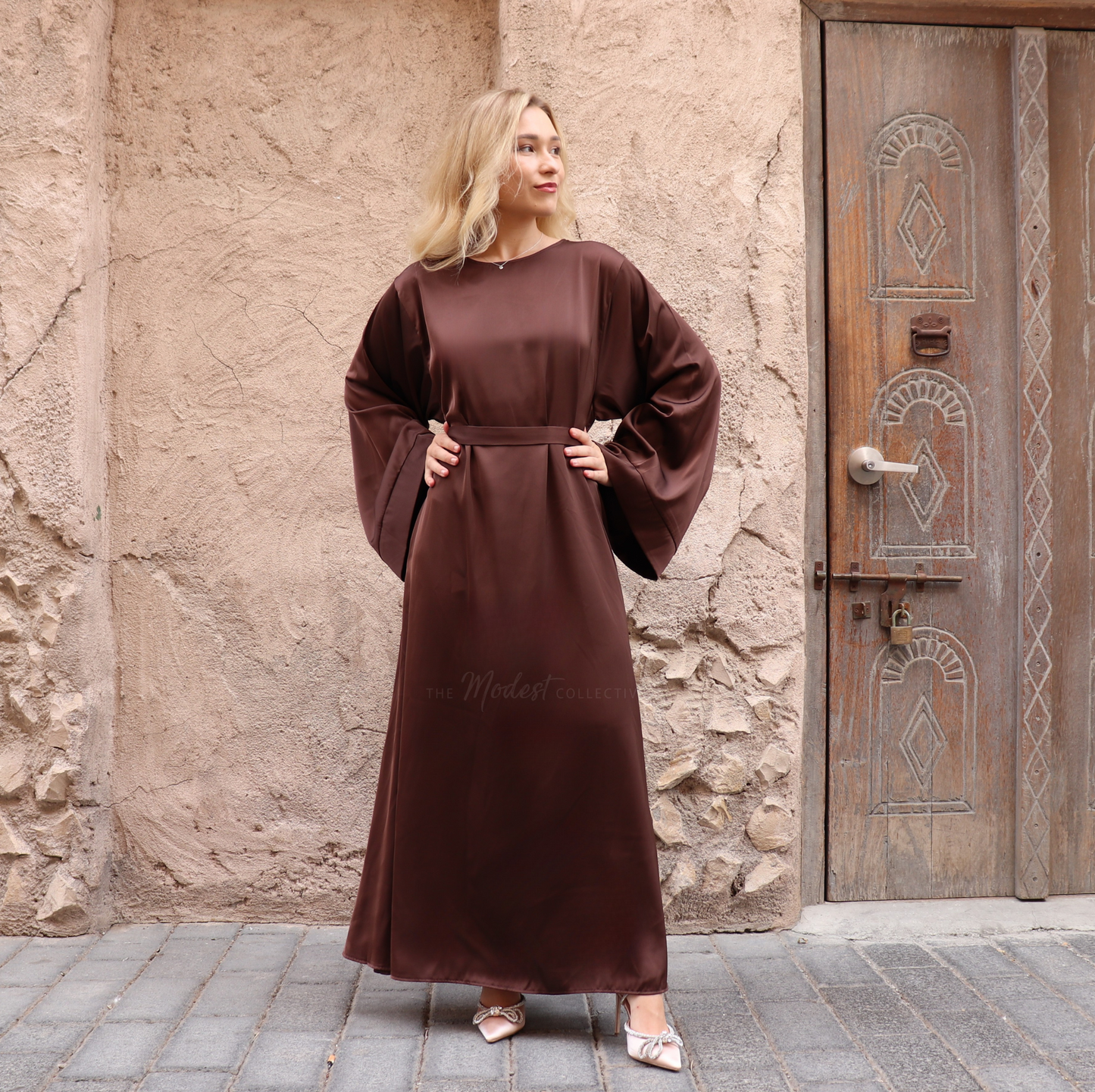 Satin long sleeve maxi dress