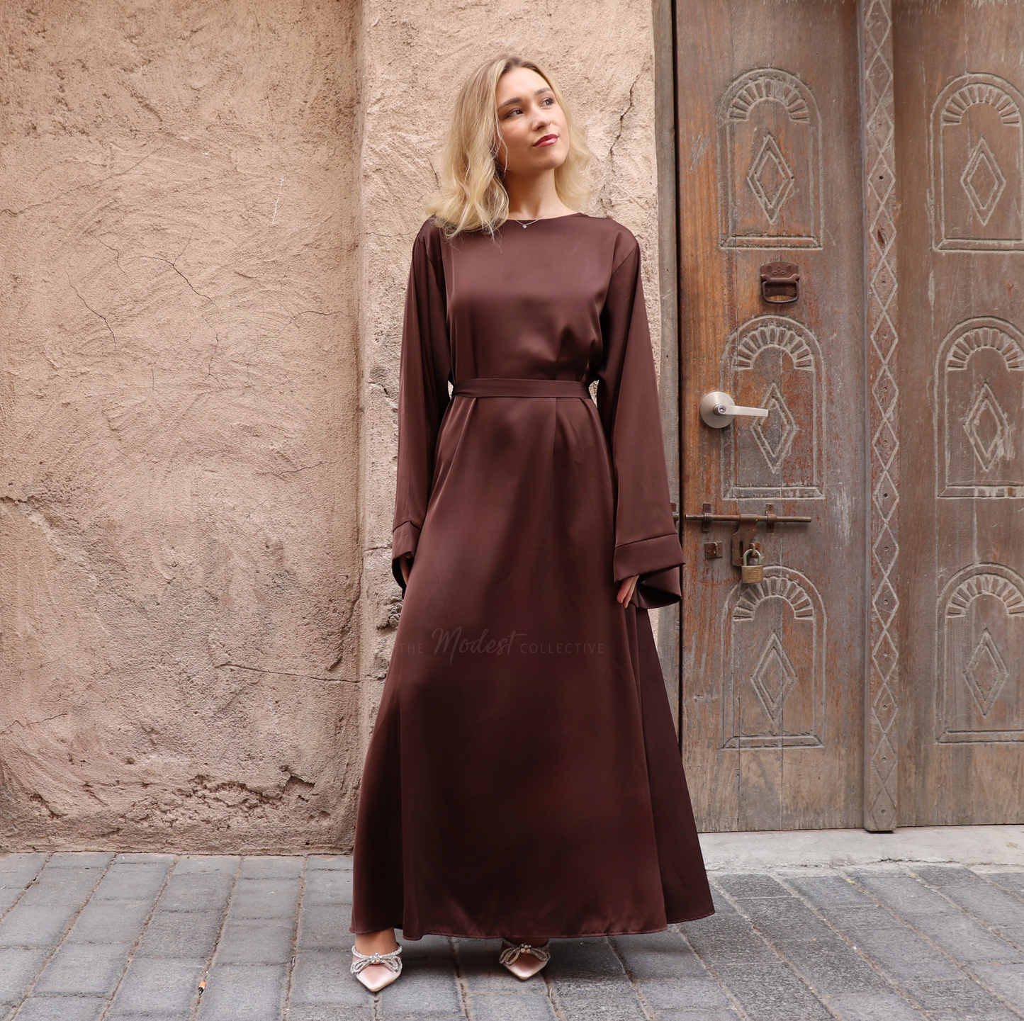 Satin long sleeve maxi dress