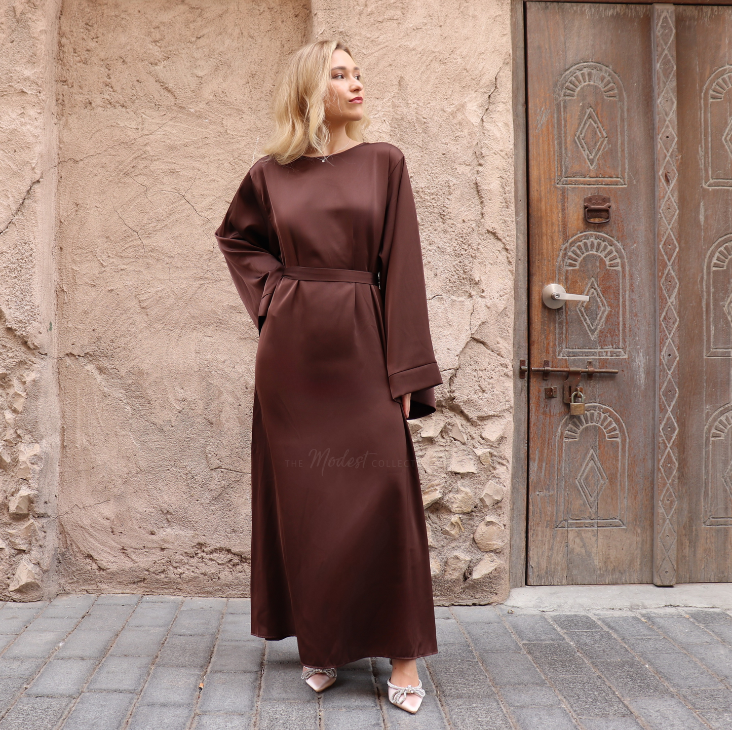 Satin long sleeve maxi dress