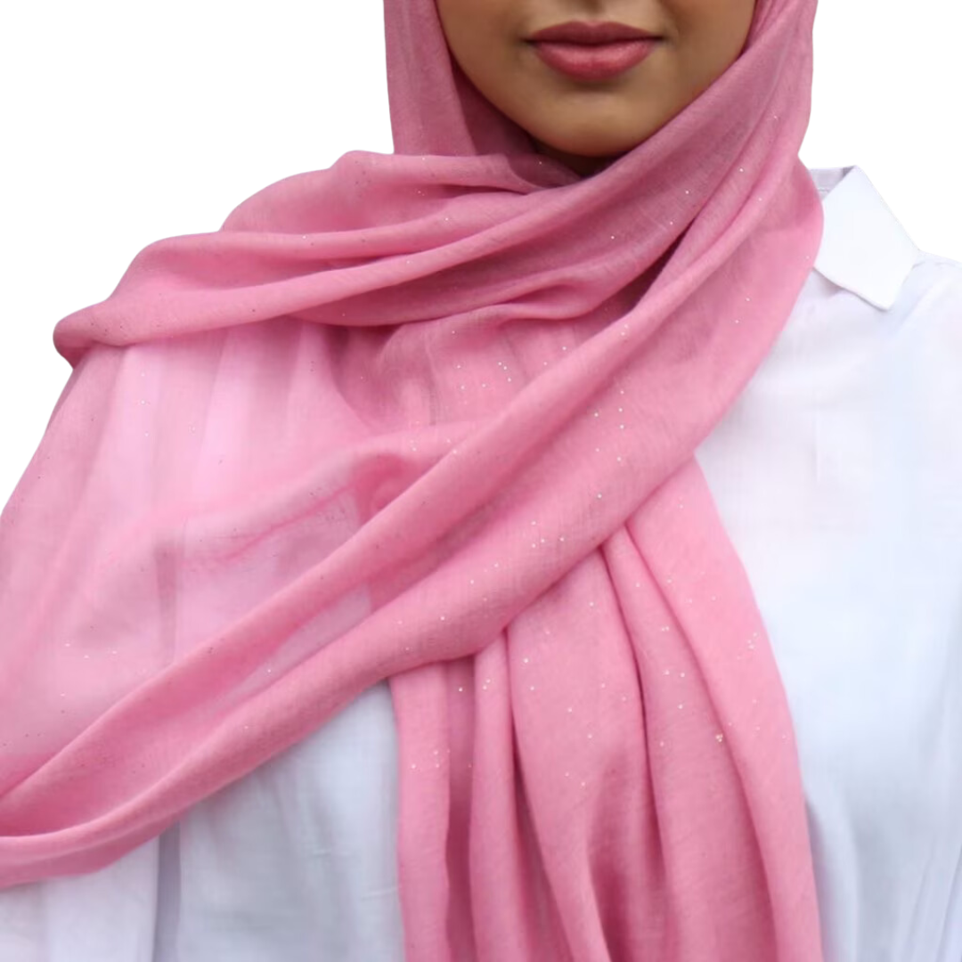 Pink Cotton Viscose Hijab with Glitter | Chic Women's Hijabs