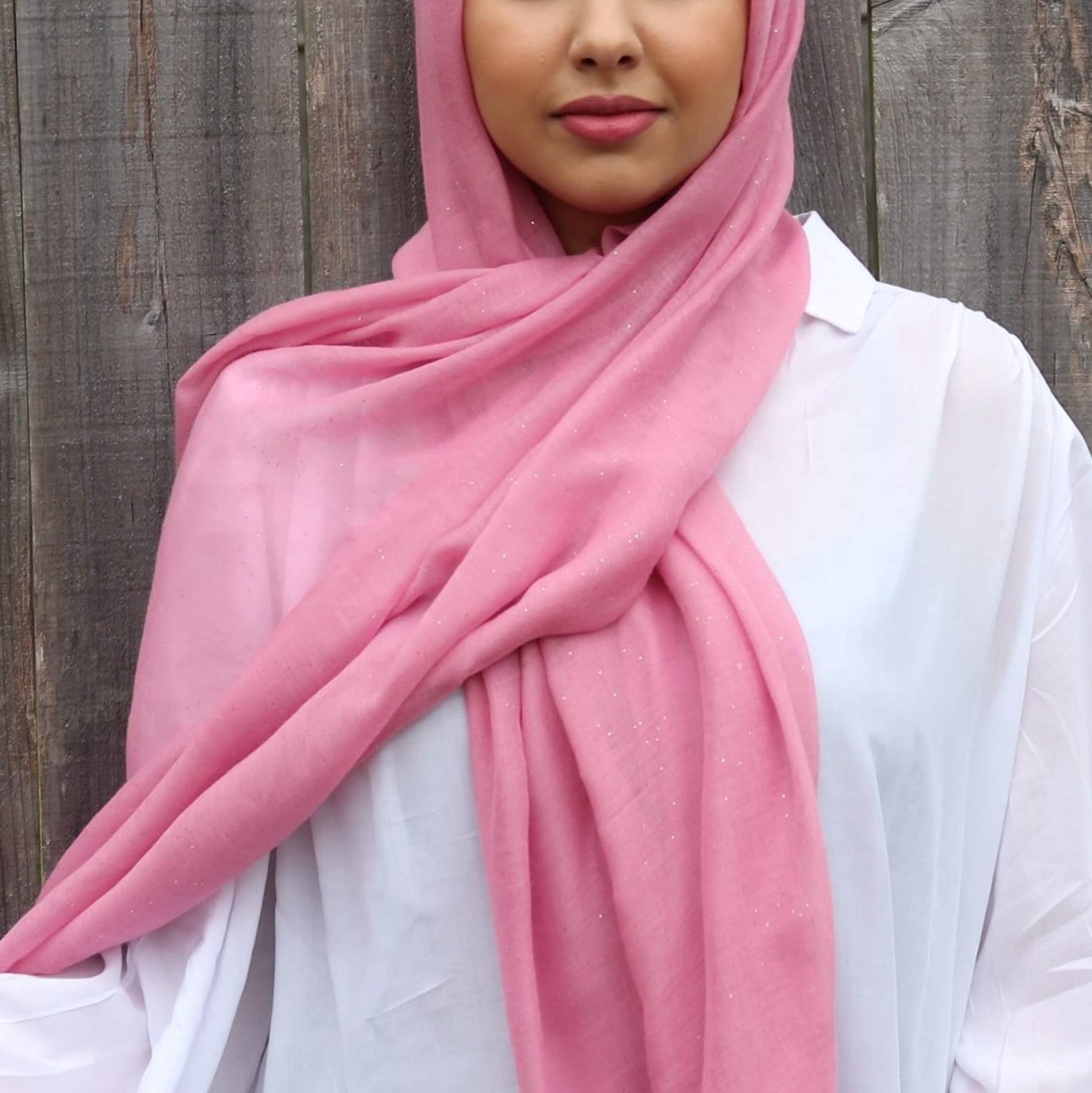 Pink Cotton Viscose Hijab with Glitter | Chic Women's Hijabs