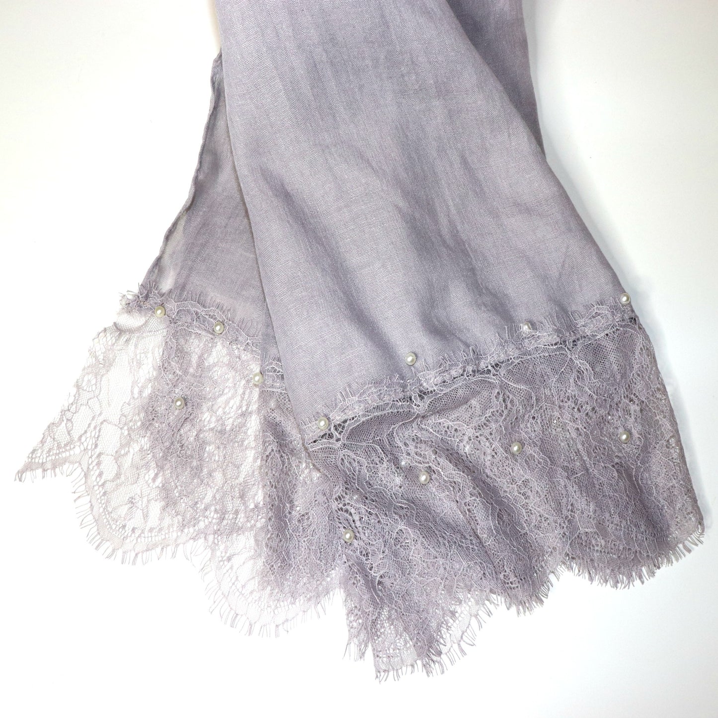 Lace & Pearl Cotton Viscose Hijab - Sky