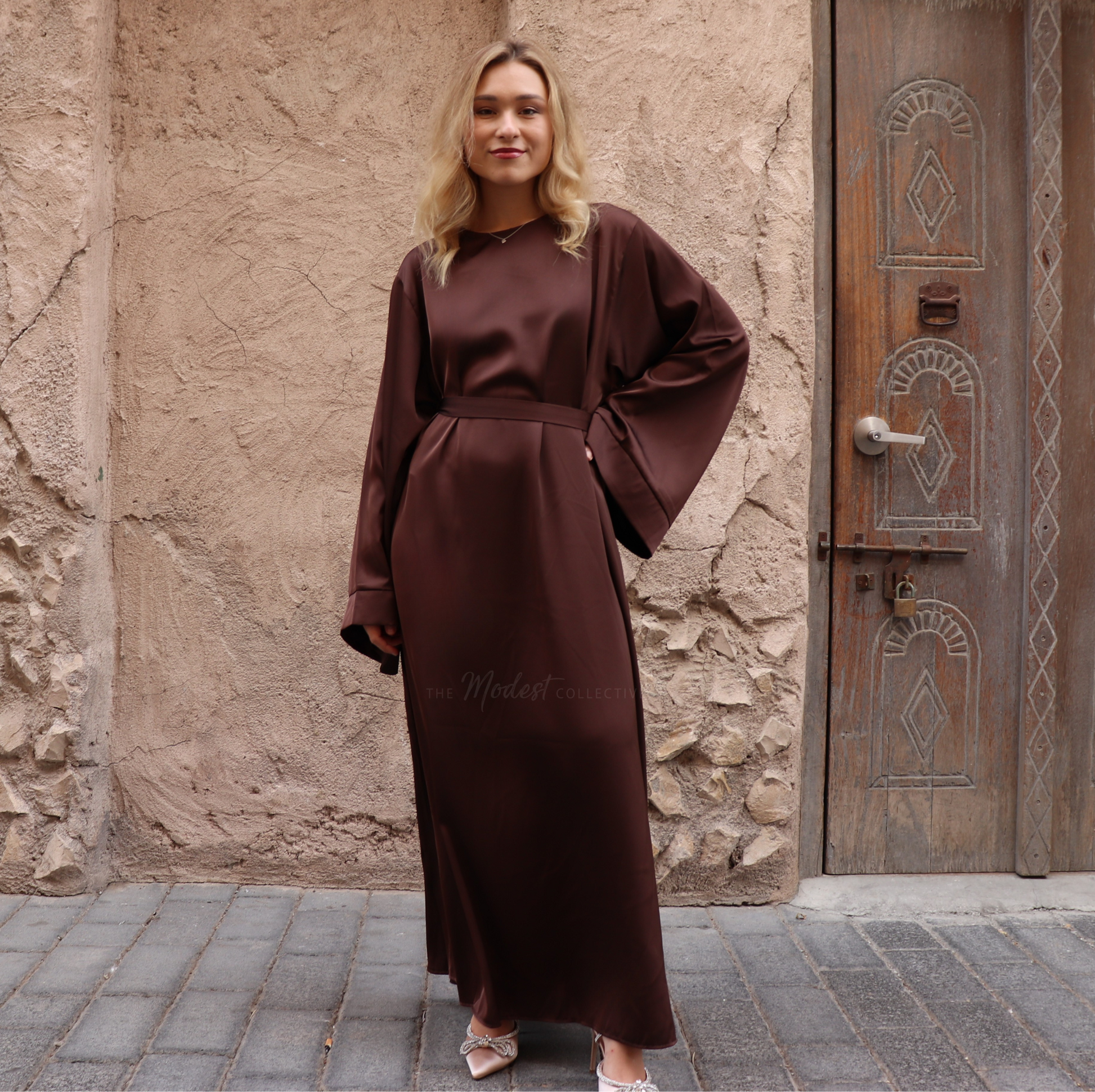 brown maxi dress silk Devon Chocolate low back maxi dress in Silk Satin