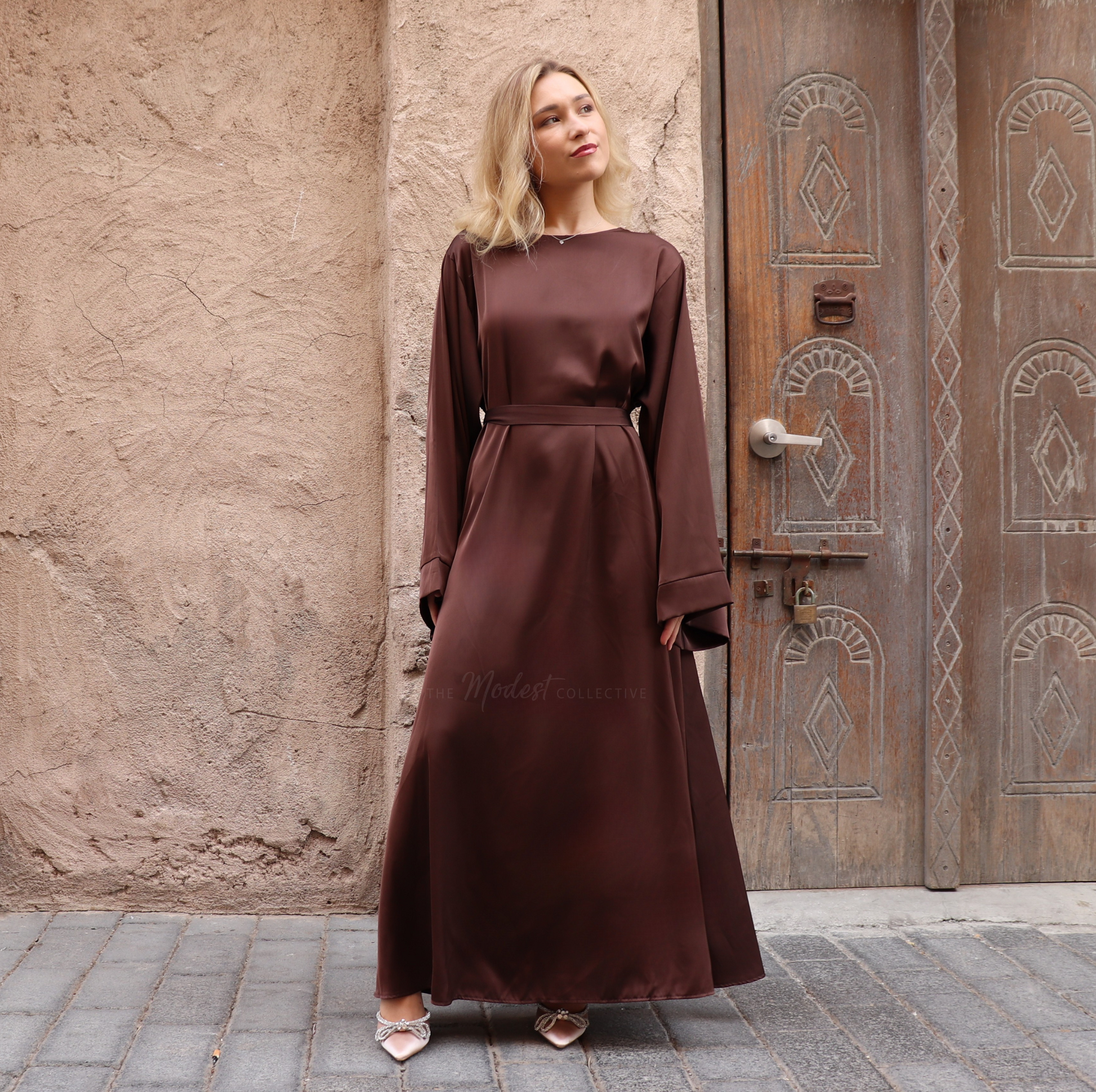 Satin Maxi Dress - Chocolate Brown Large Satin Maxi Dress - Chocolate Brown Large