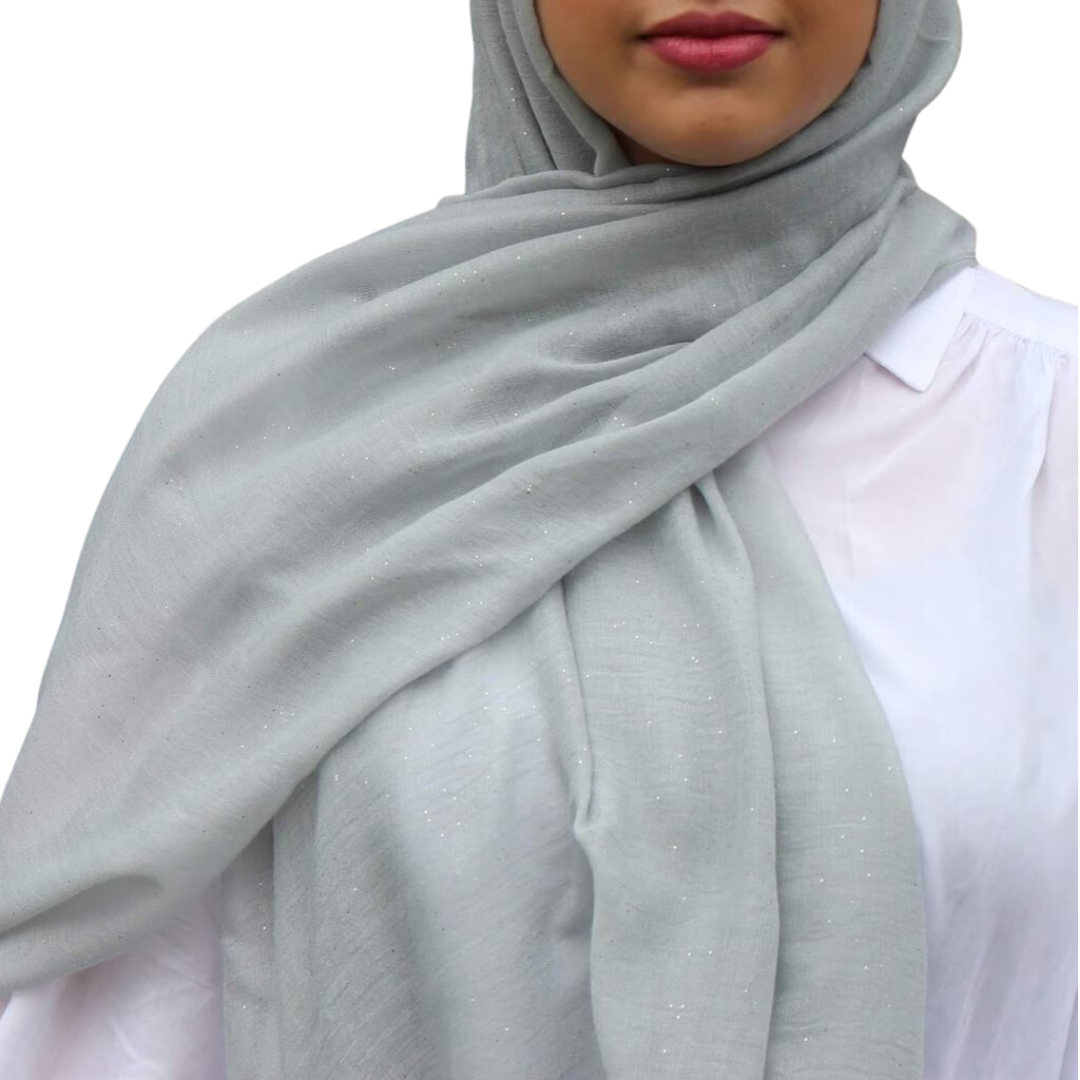 Light Grey Cotton Viscose Hijab with Glitter | Chic & Breathable Hijab