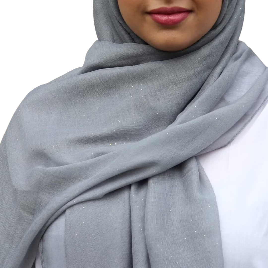 Dark Grey Cotton Viscose Hijab with Glitter | Elegant