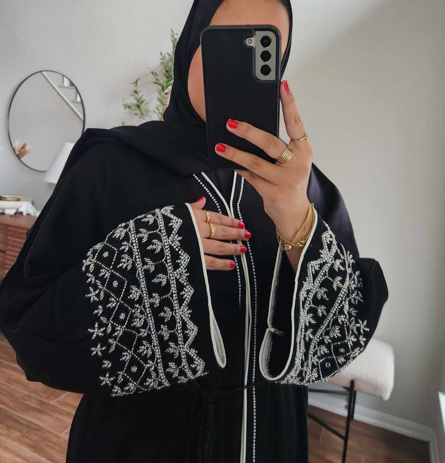 Black Embellished Sleeves Abaya Set