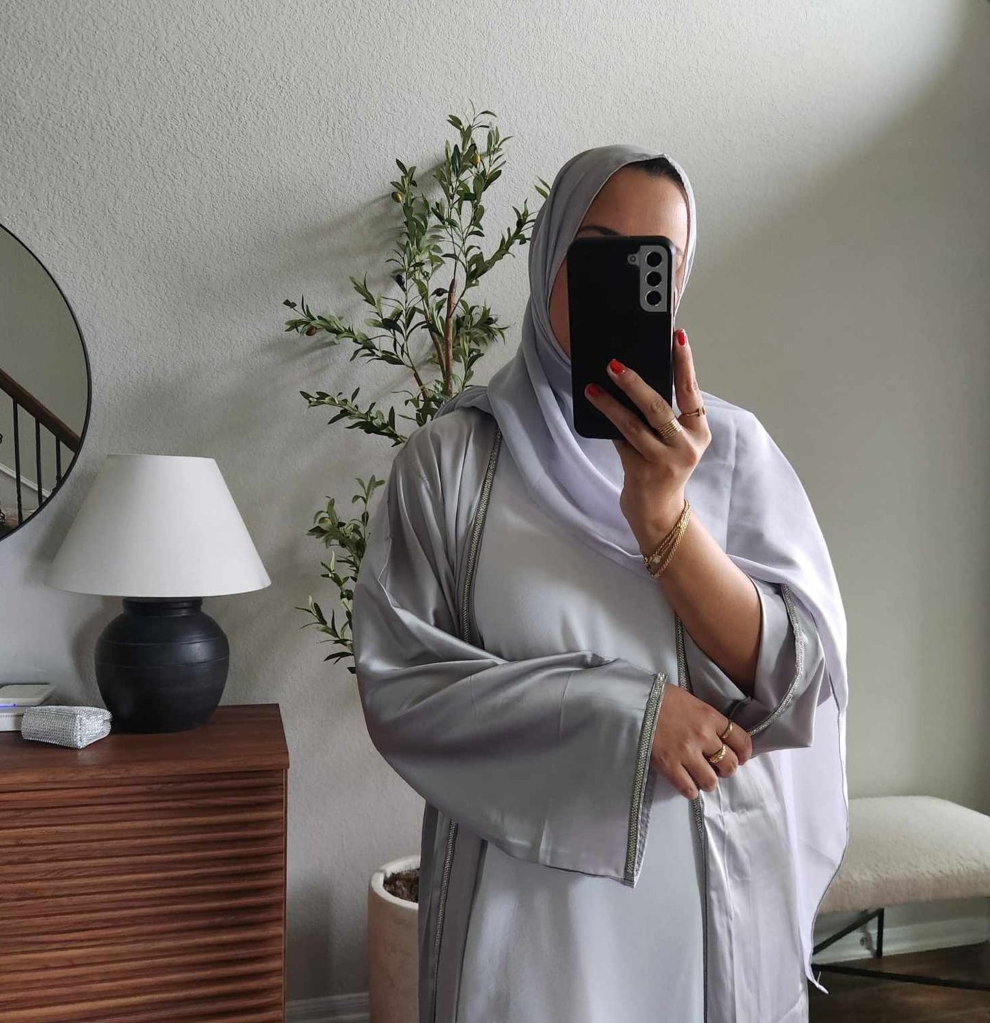 Grey Embellished Abaya Set