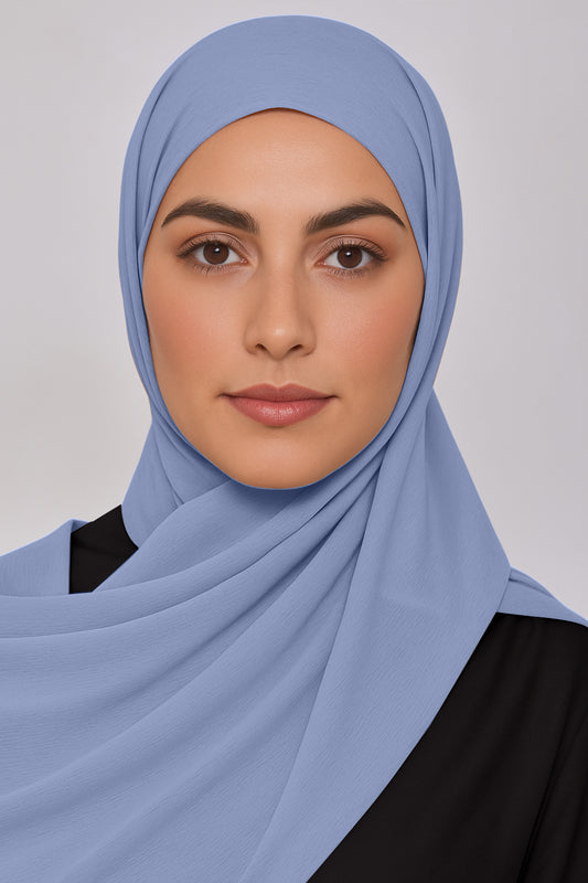Crinkle Chiffon Hijab - Steel Blue