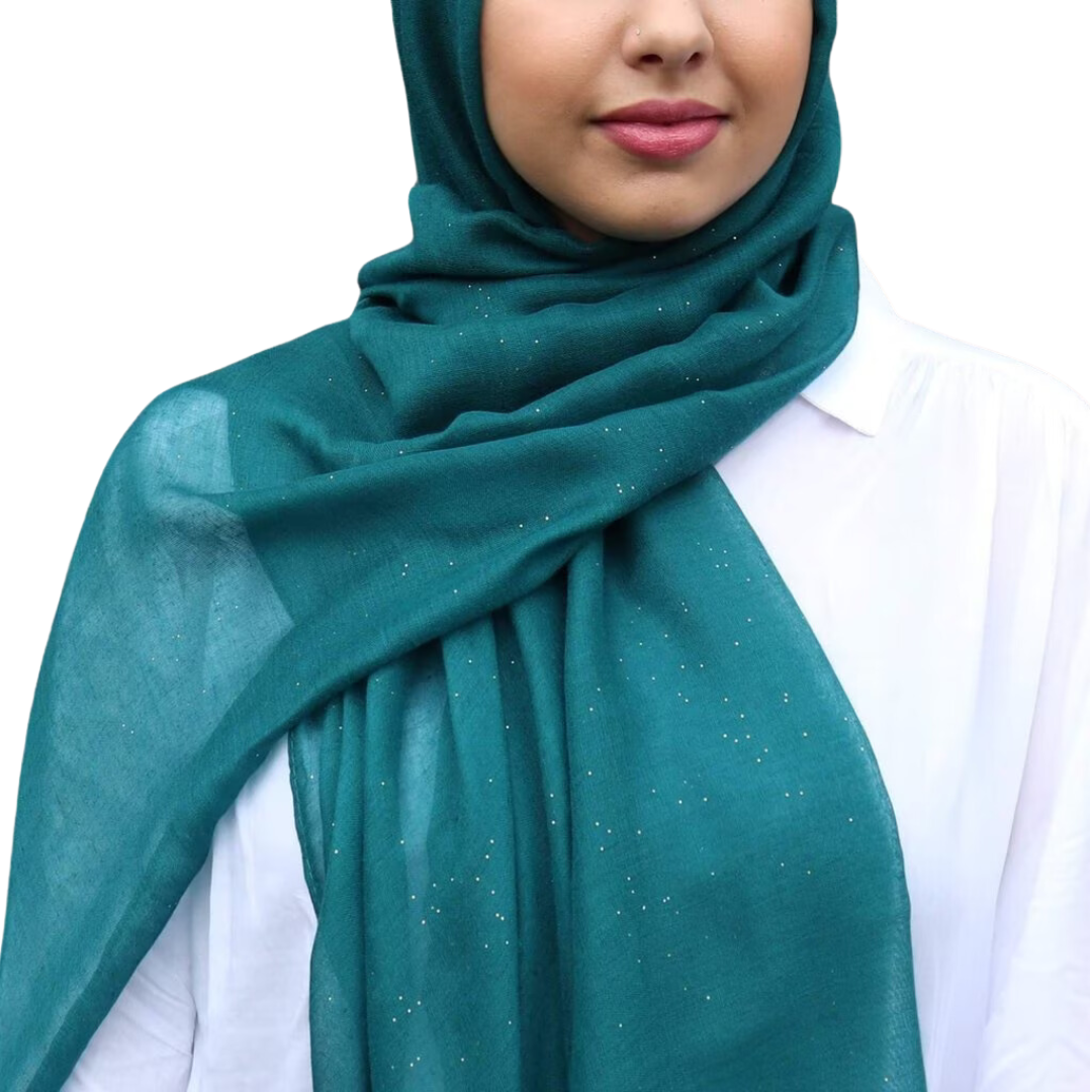 Forest Green Cotton Viscose Hijab with Glitter | Elegant Women's Hijabs

