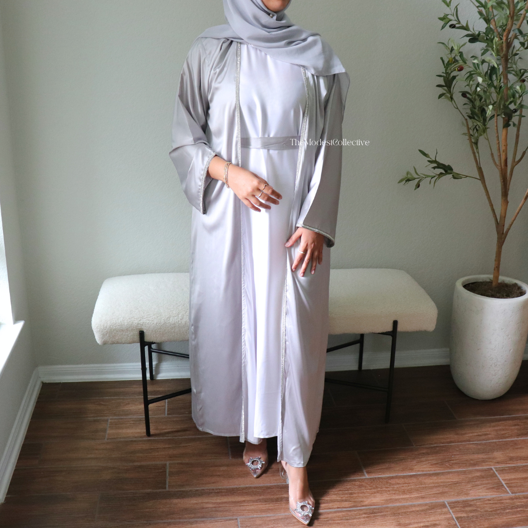 Grey embellished abaya
