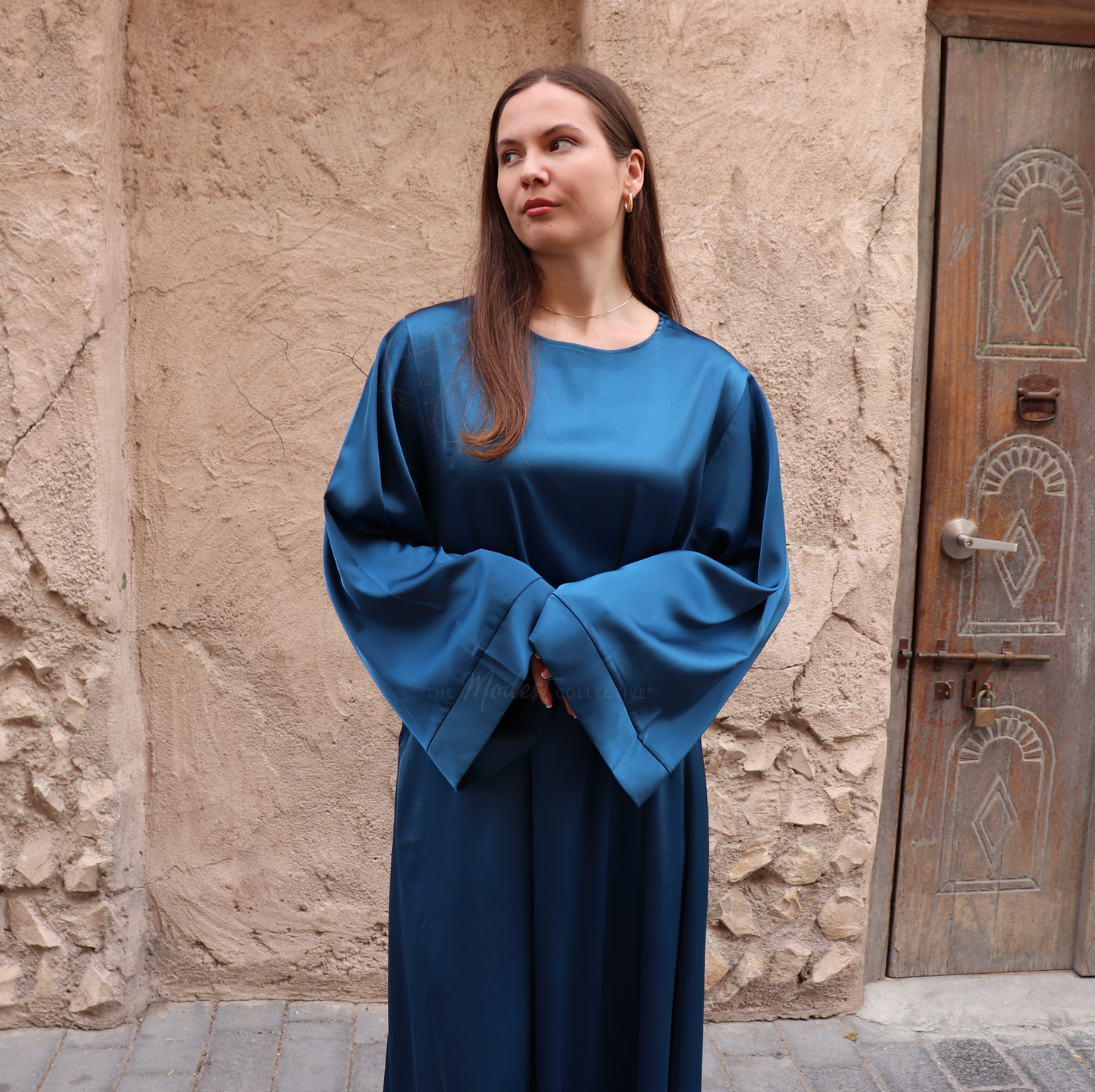 Satin Maxi Dress - Cobalt Blue The Modest Collective Satin Maxi Dress - Cobalt Blue The Modest Collective