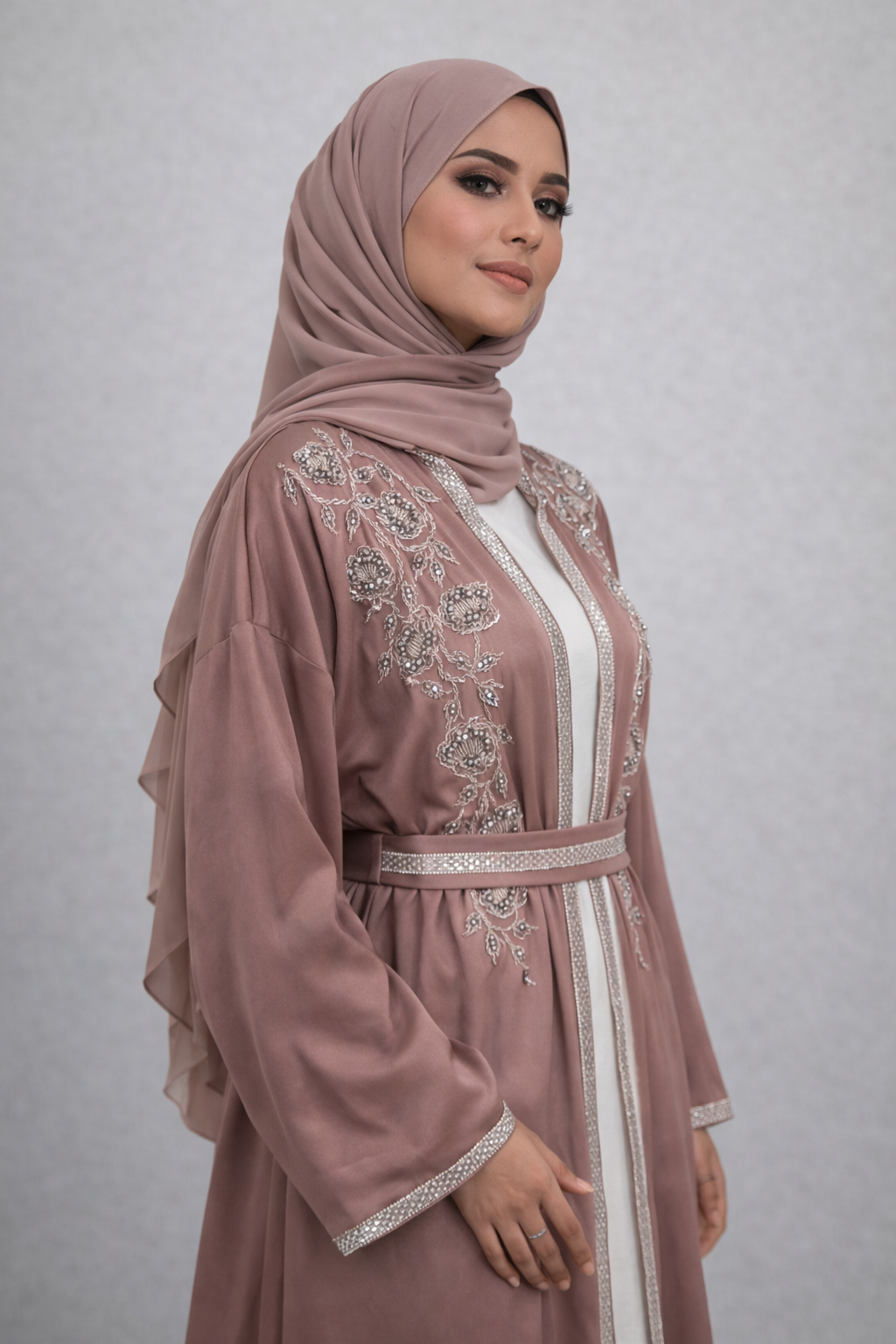 Embellished 4 Piece Kaftan Set - Dusty Pink