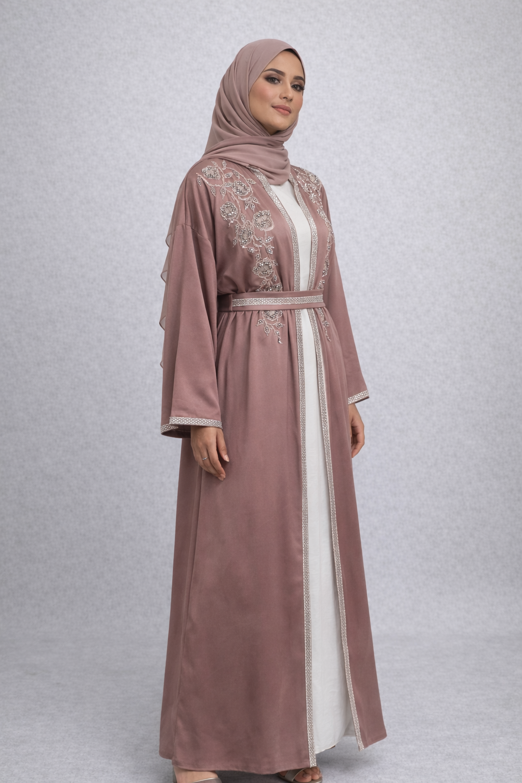 Embellished 4 Piece Kaftan Set - Dusty Pink