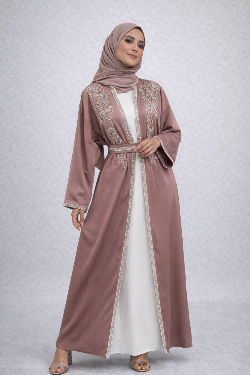 Embellished 4 Piece Kaftan Set - Dusty Pink