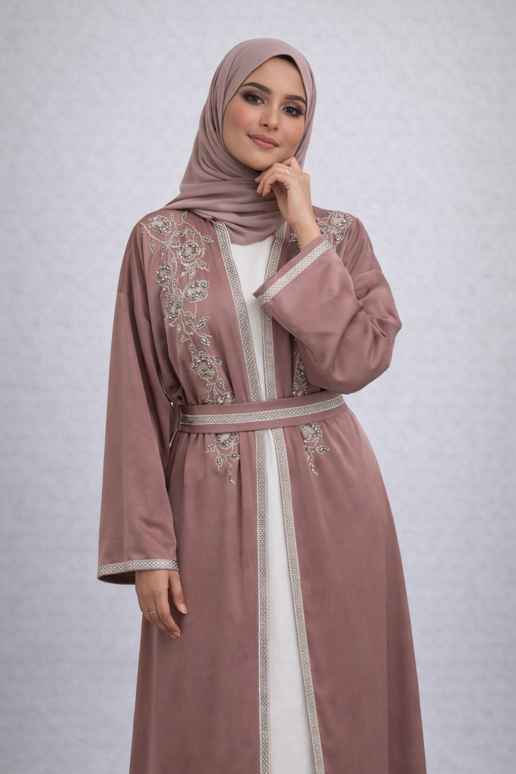 Embellished 4 Piece Kaftan Set - Dusty Pink