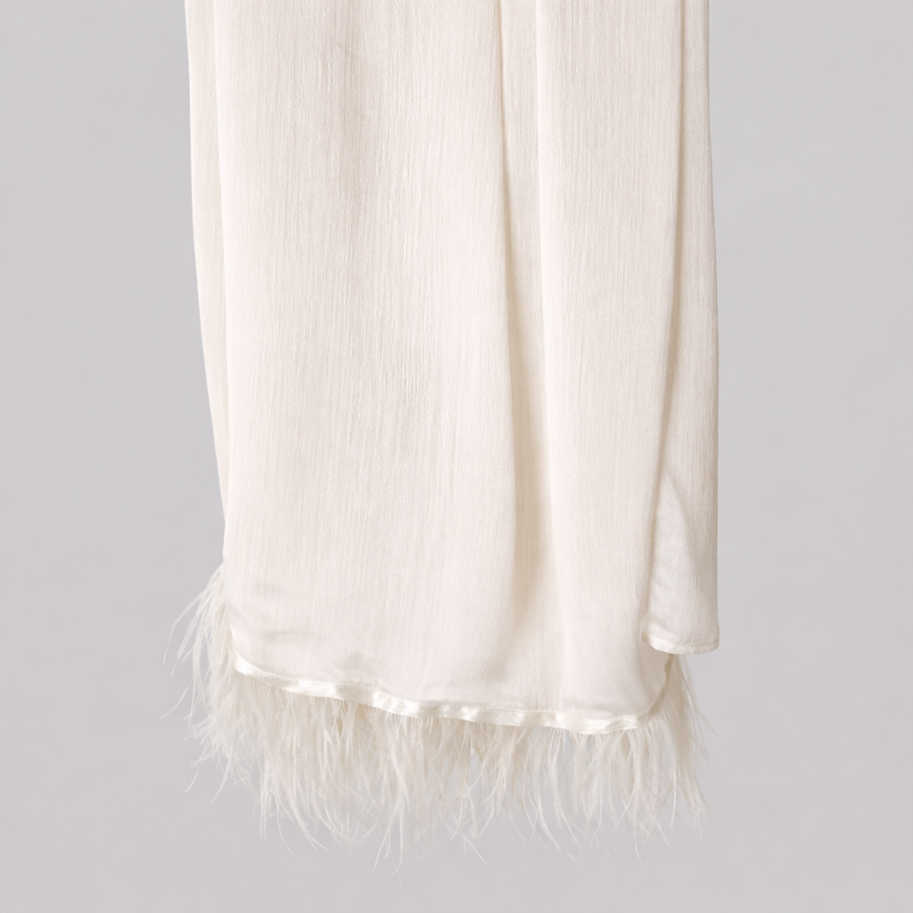 Feather Embellished Hijab - Ivory