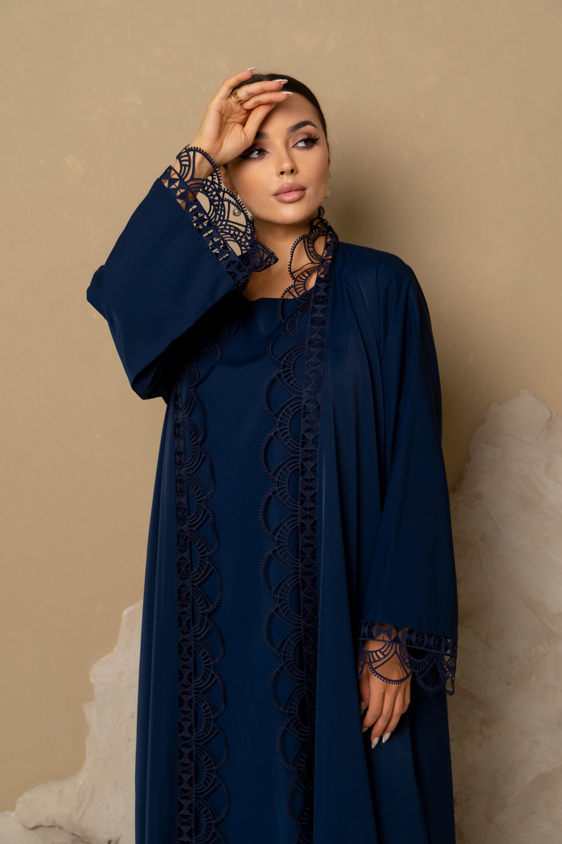 lace abaya dress Sahiba Bridal Silk Gown Abaya & Lace Cloak Set For Walima & Wedding Bazar Al Haya