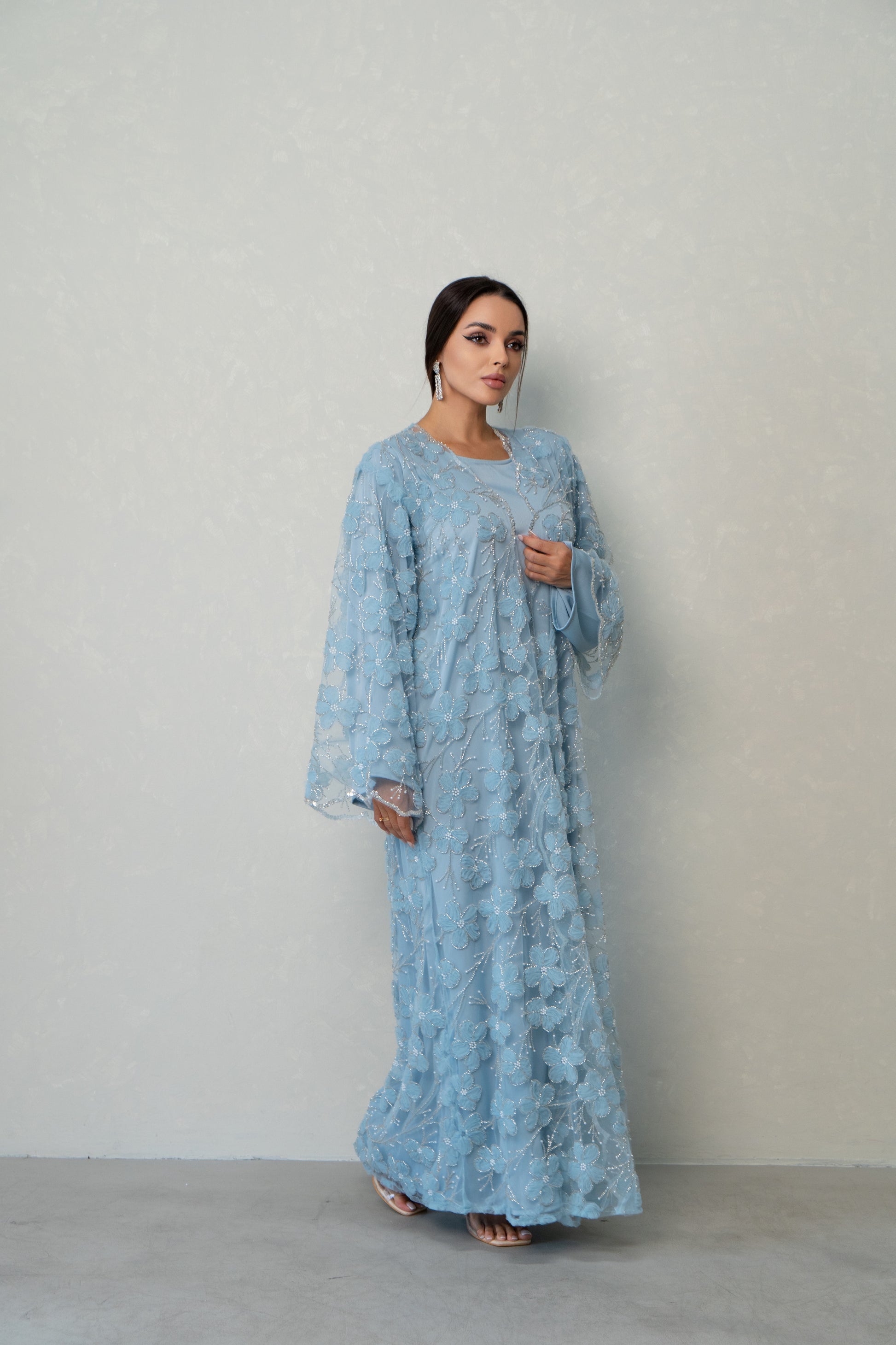 Luxury Abaya Embellished Floral Tulle Limited Edition Abaya Set 58 Luxury Abaya Embellished Floral Tulle Limited Edition Abaya Set 58
