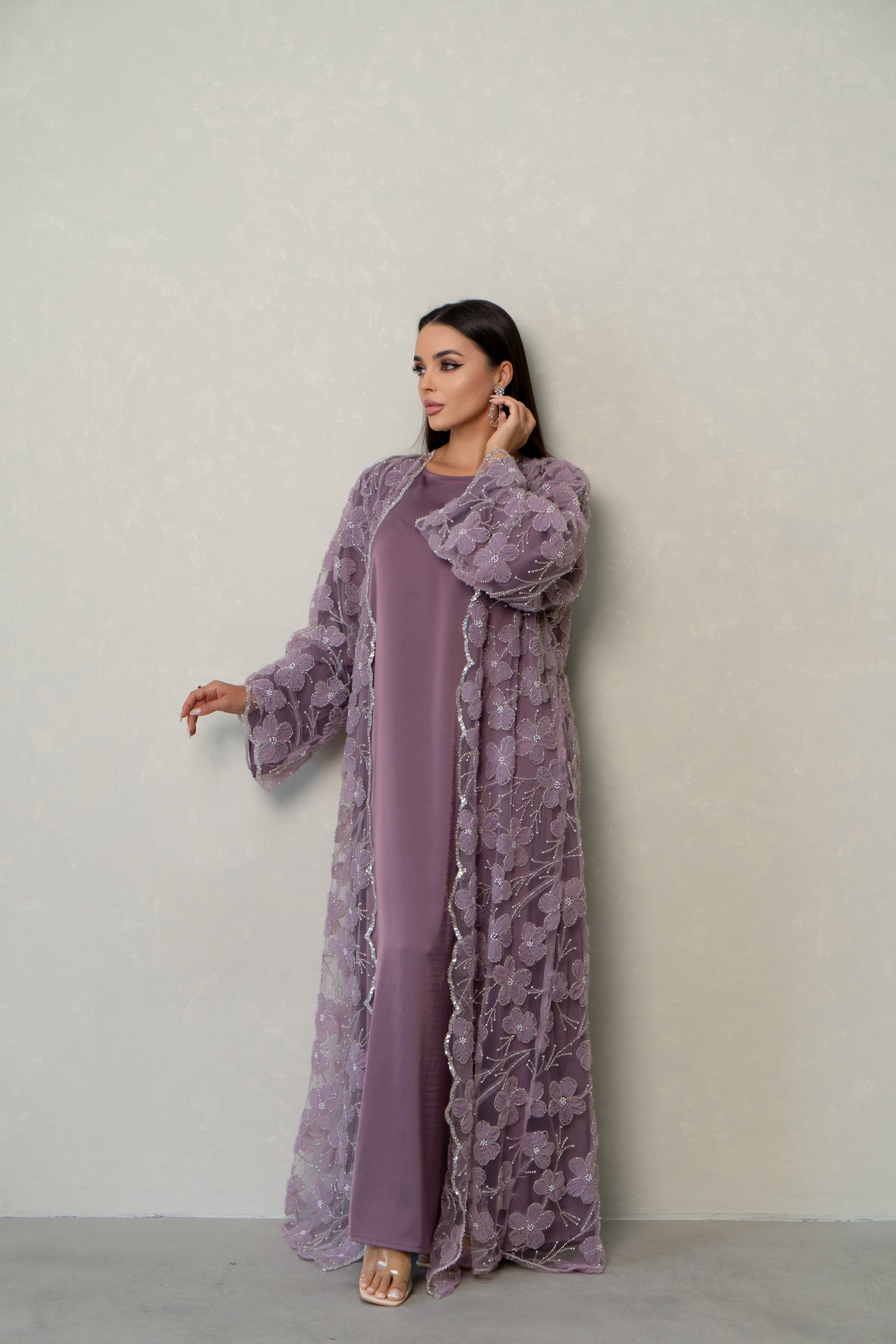Luxury Abaya Embellished Floral Tulle Limited Edition Abaya Set 56 Luxury Abaya Embellished Floral Tulle Limited Edition Abaya Set 56