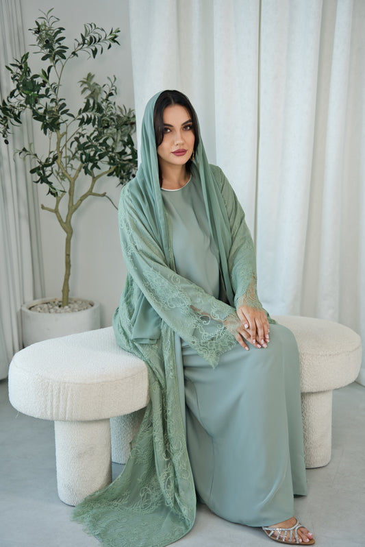Lace Dreams Reversible Sage Abaya