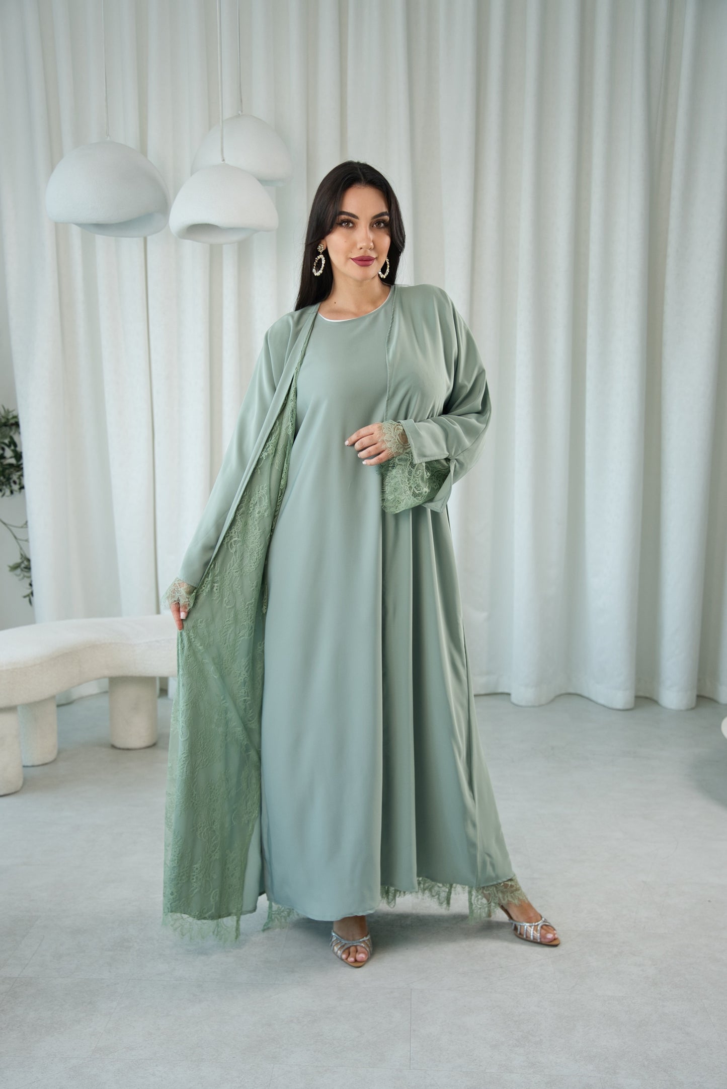Lace Dreams Reversible Sage Abaya