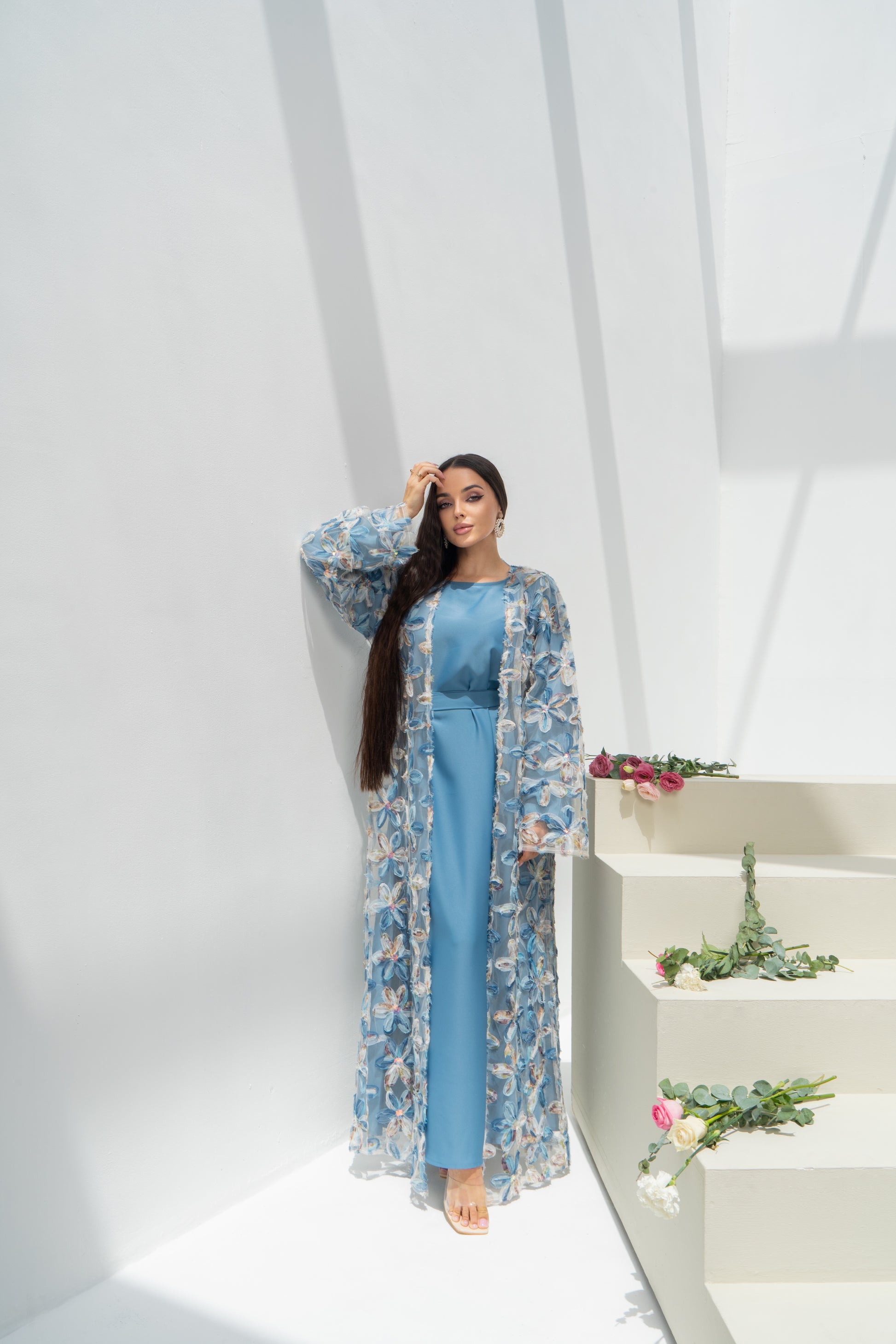 Limited Edition Luxury Abaya Blooming Bouquet Blue – The Modest