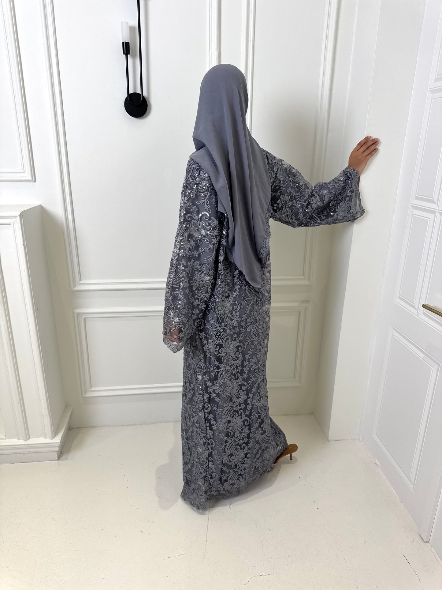 Silver Meadow Embroidered Abaya Set