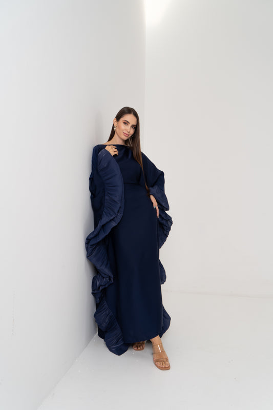 butterfly kaftan satin navy blue abaya 