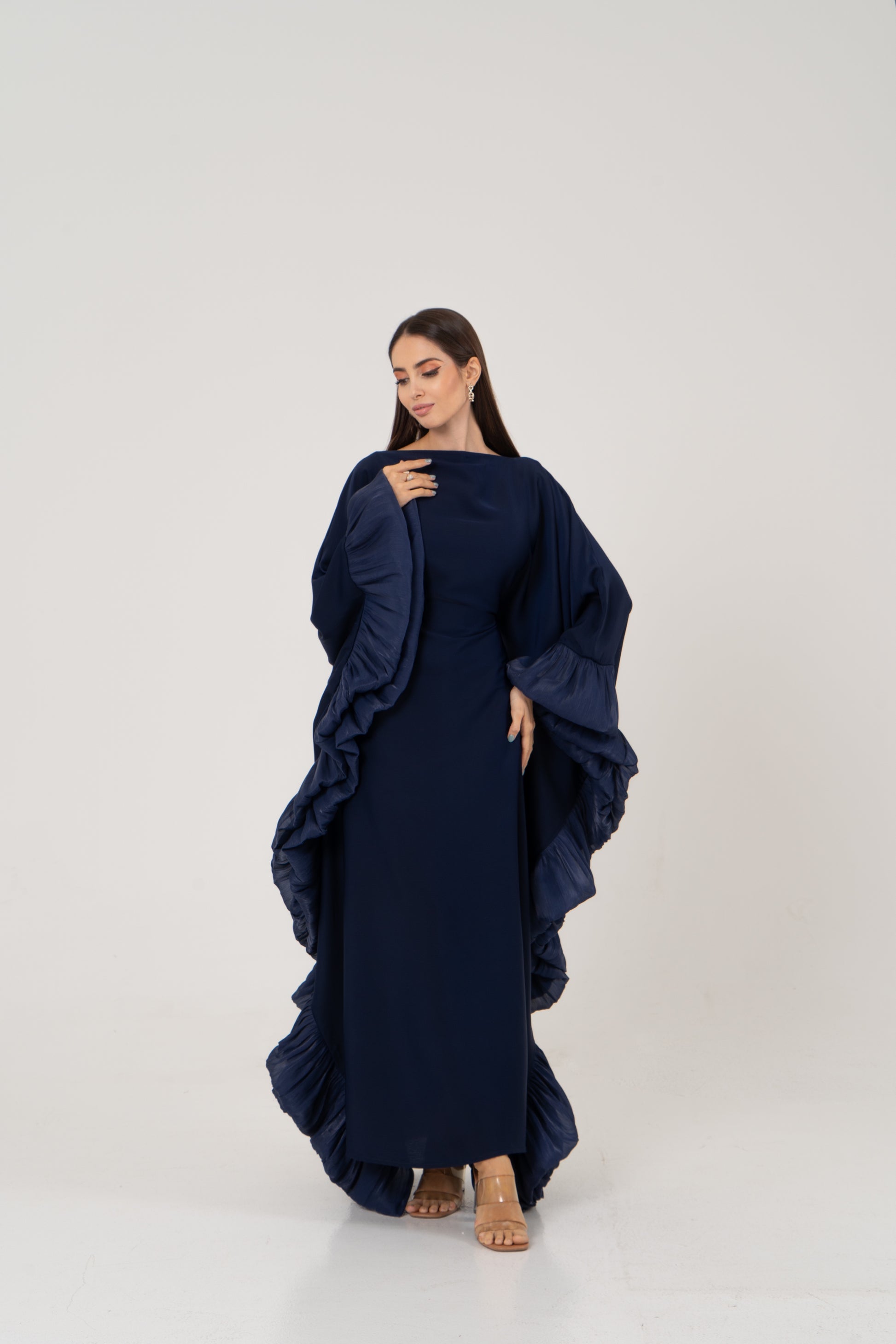 butterfly kaftan satin navy blue abaya 