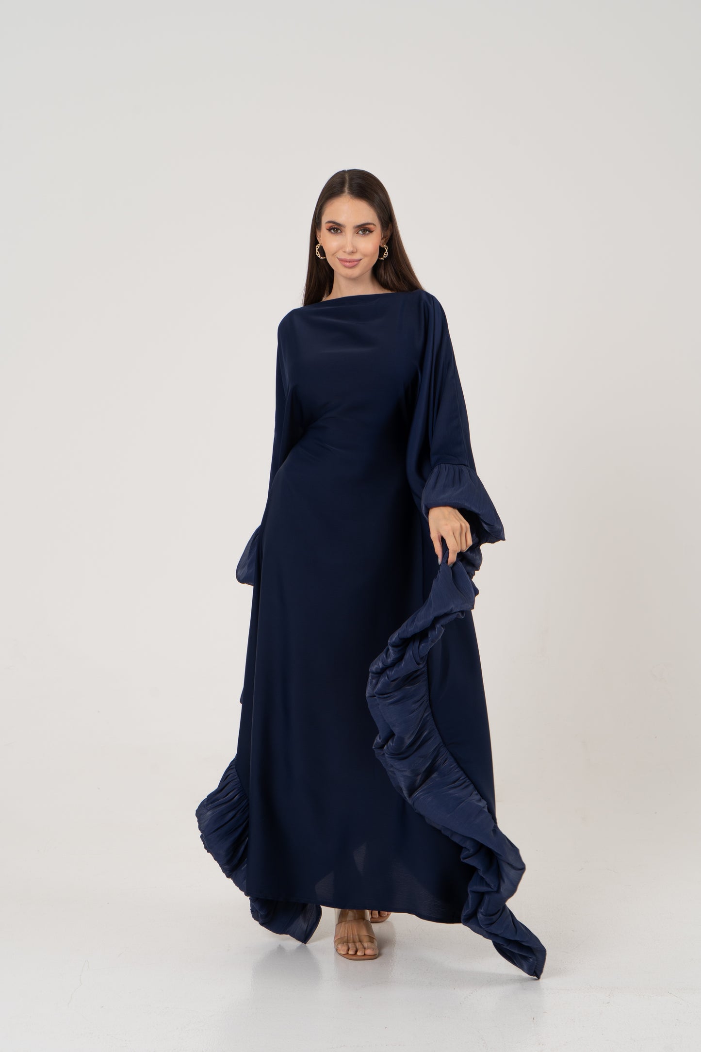 butterfly kaftan satin navy blue abaya 