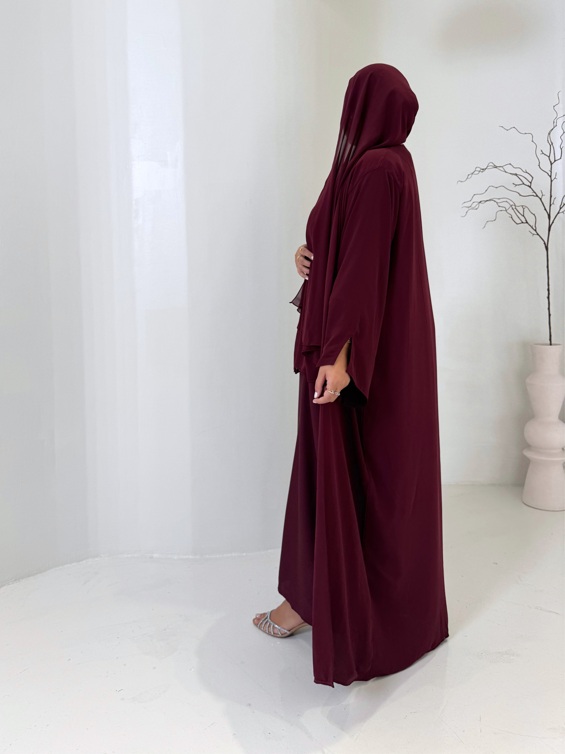 chiffon abaya set burgundy abaya maroon abaya 