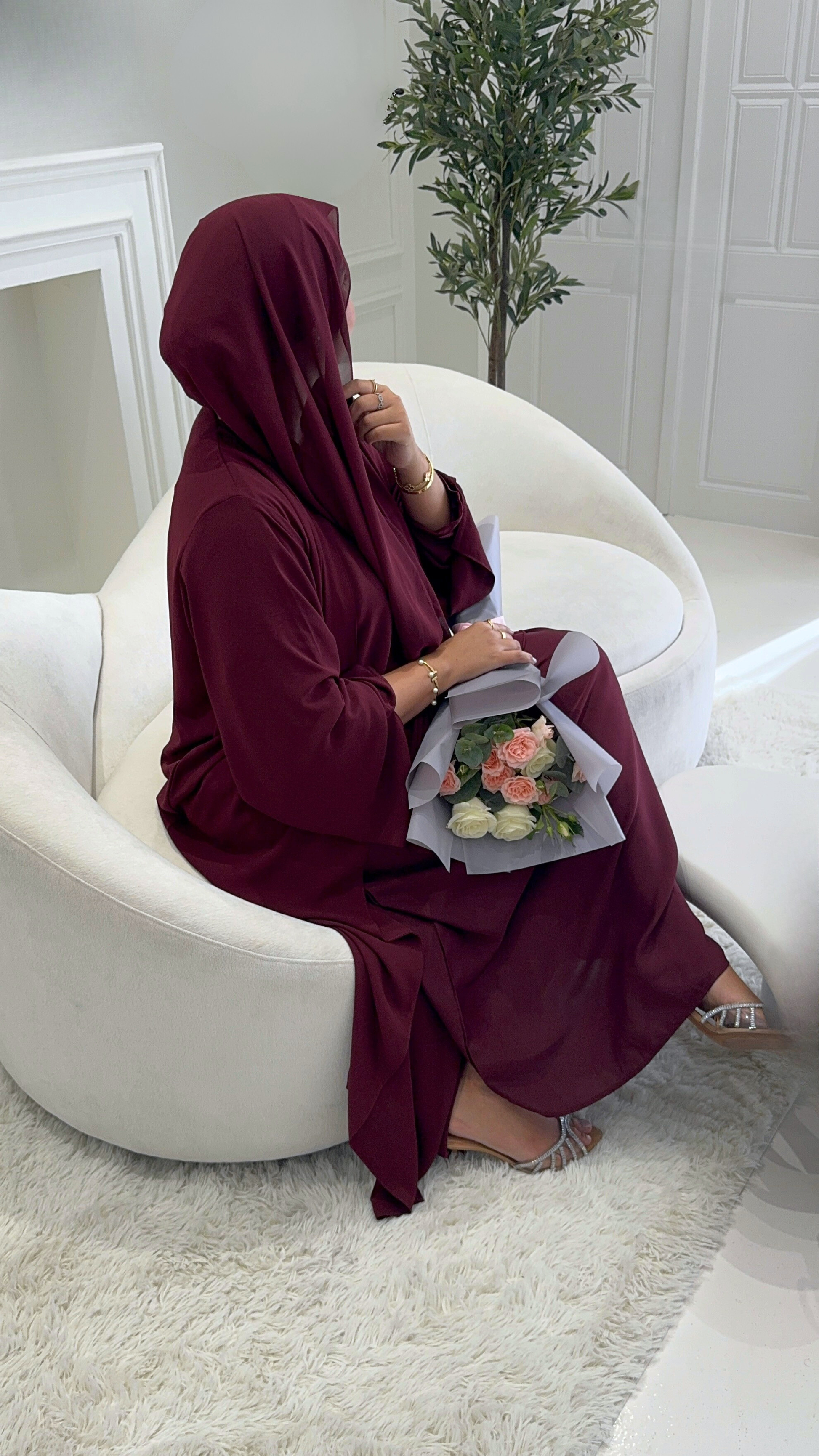 chiffon abaya set burgundy abaya maroon abaya 