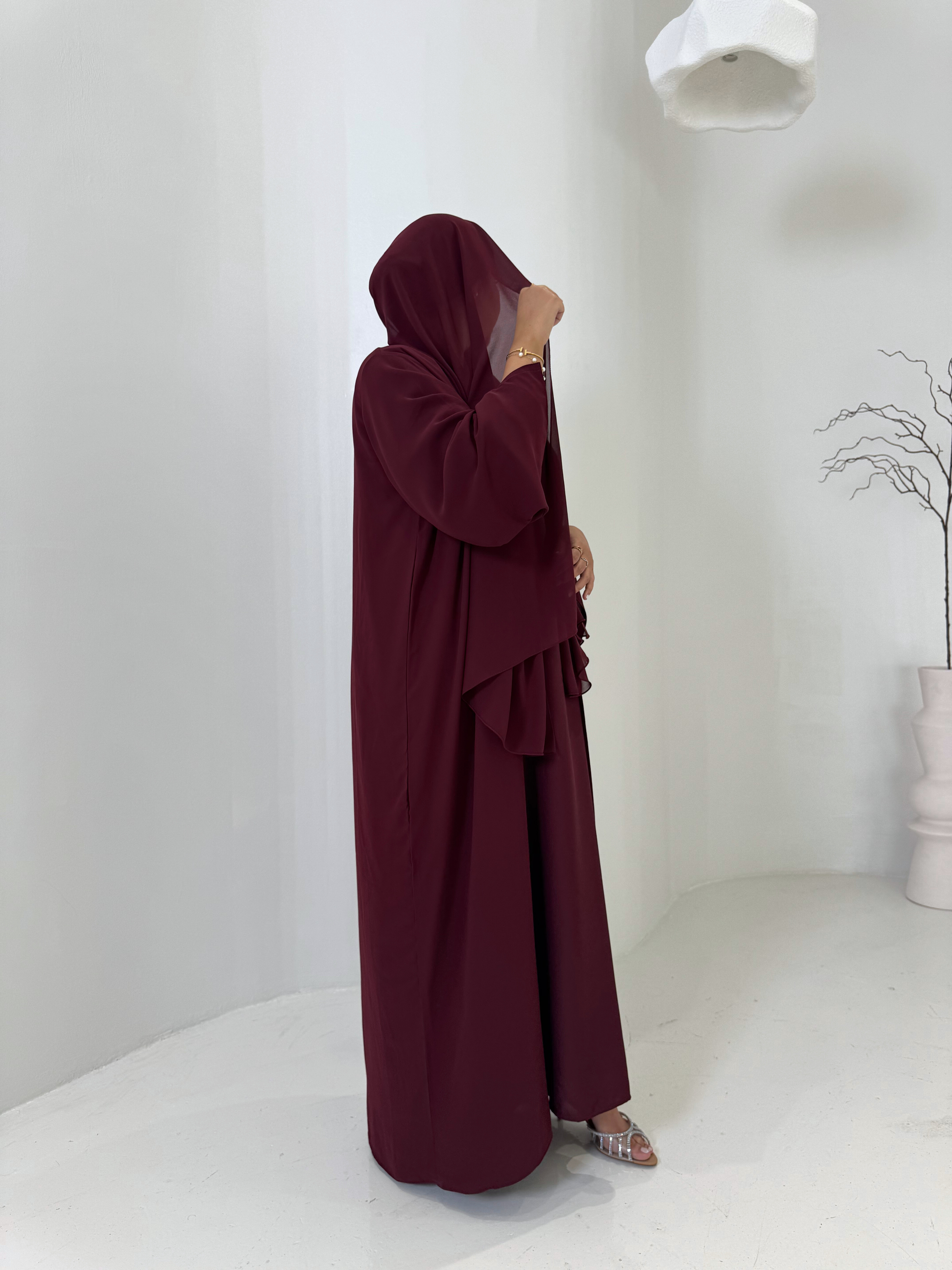 chiffon abaya set burgundy abaya maroon abaya 
