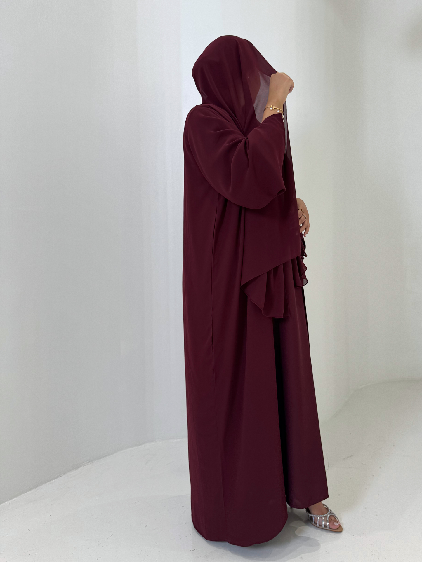 Chiffon Abaya 4 Piece Set - Bordeaux