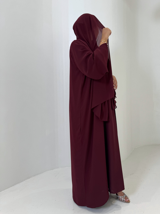 Chiffon Abaya 4 Piece Set - Bordeaux
