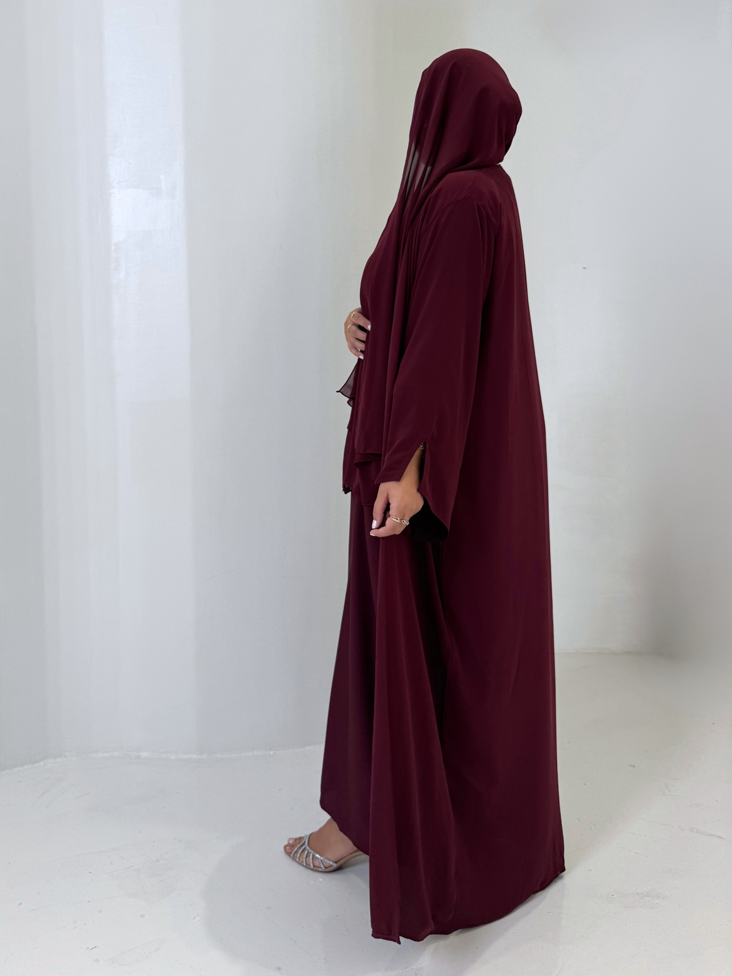 chiffon abaya set burgundy abaya maroon abaya 