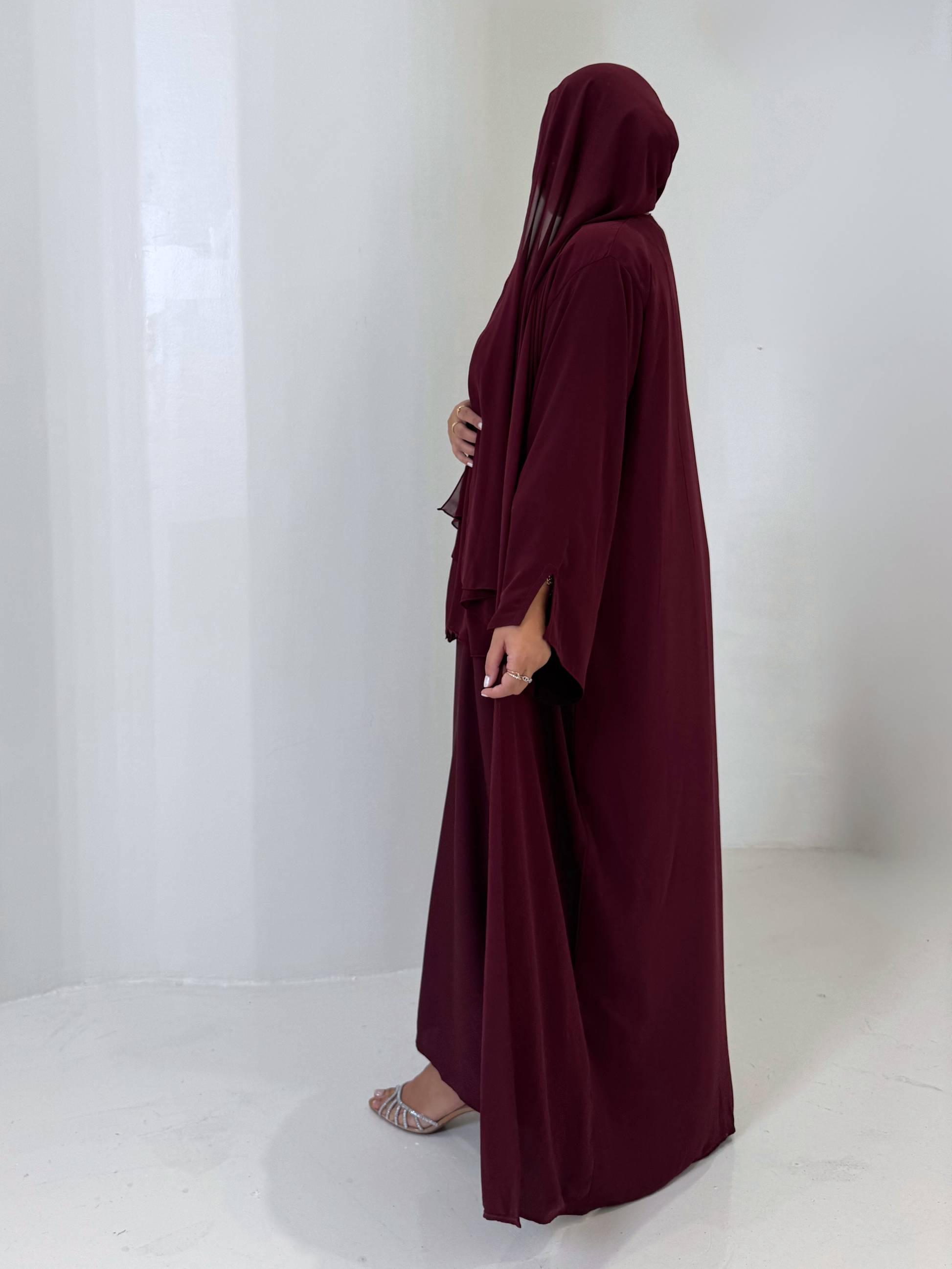 chiffon abaya set burgundy abaya maroon abaya 