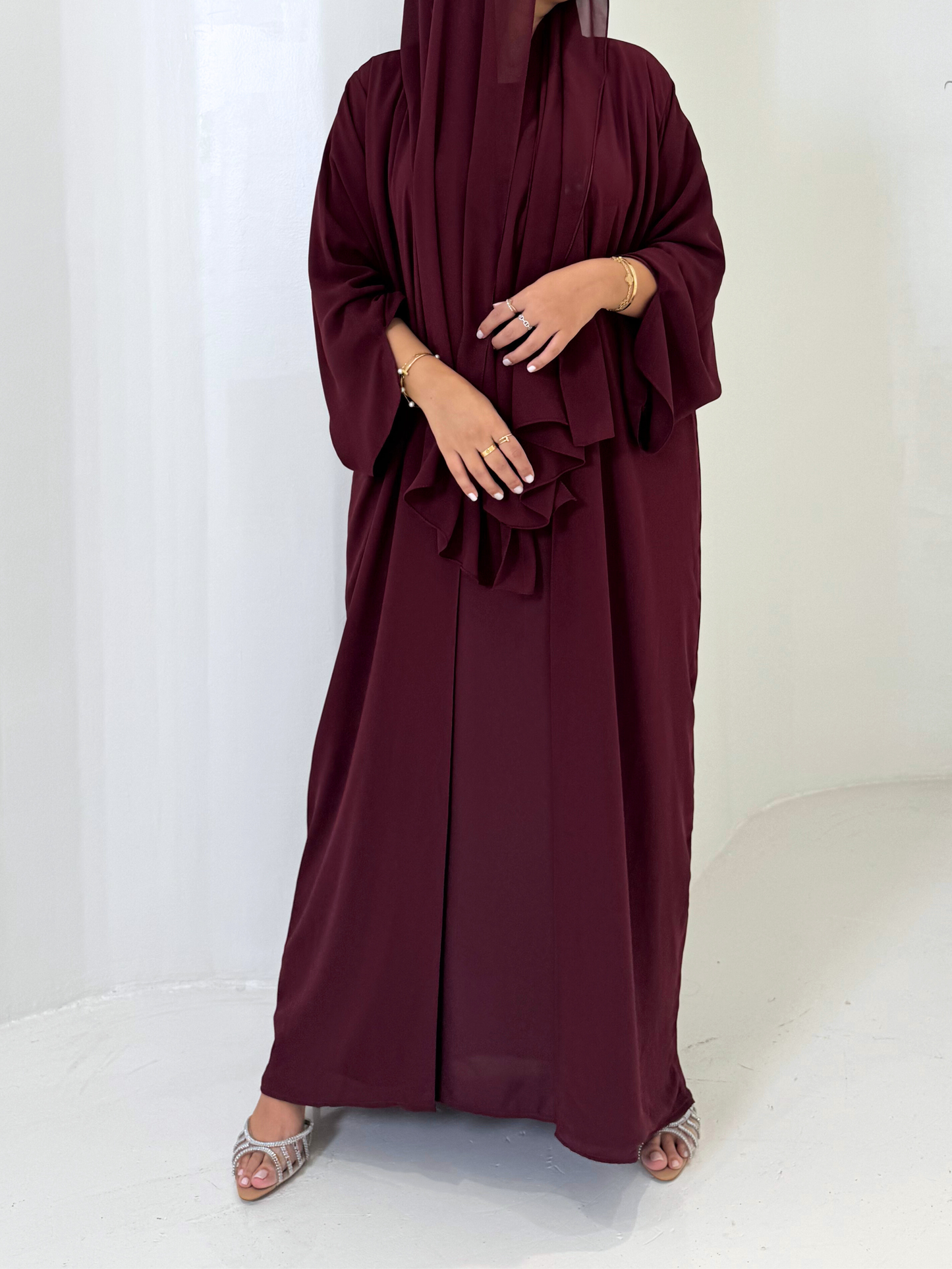 chiffon abaya set burgundy abaya maroon abaya 