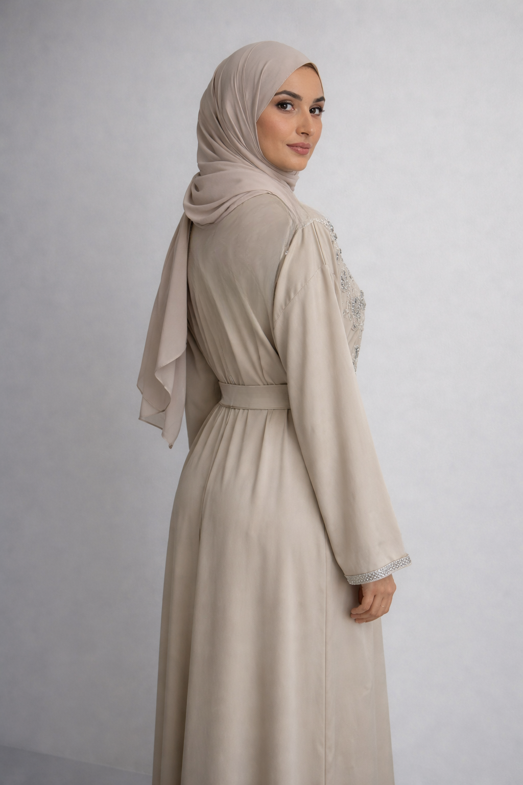 Embellished 4 Piece Kaftan Set - Beige