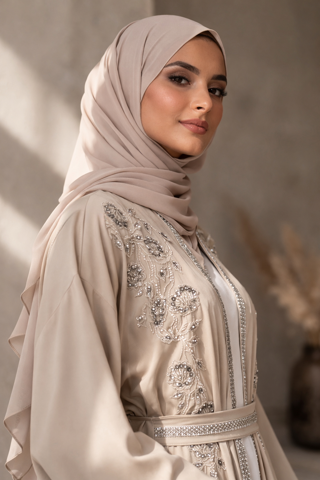 Embellished 4 Piece Kaftan Set - Beige
