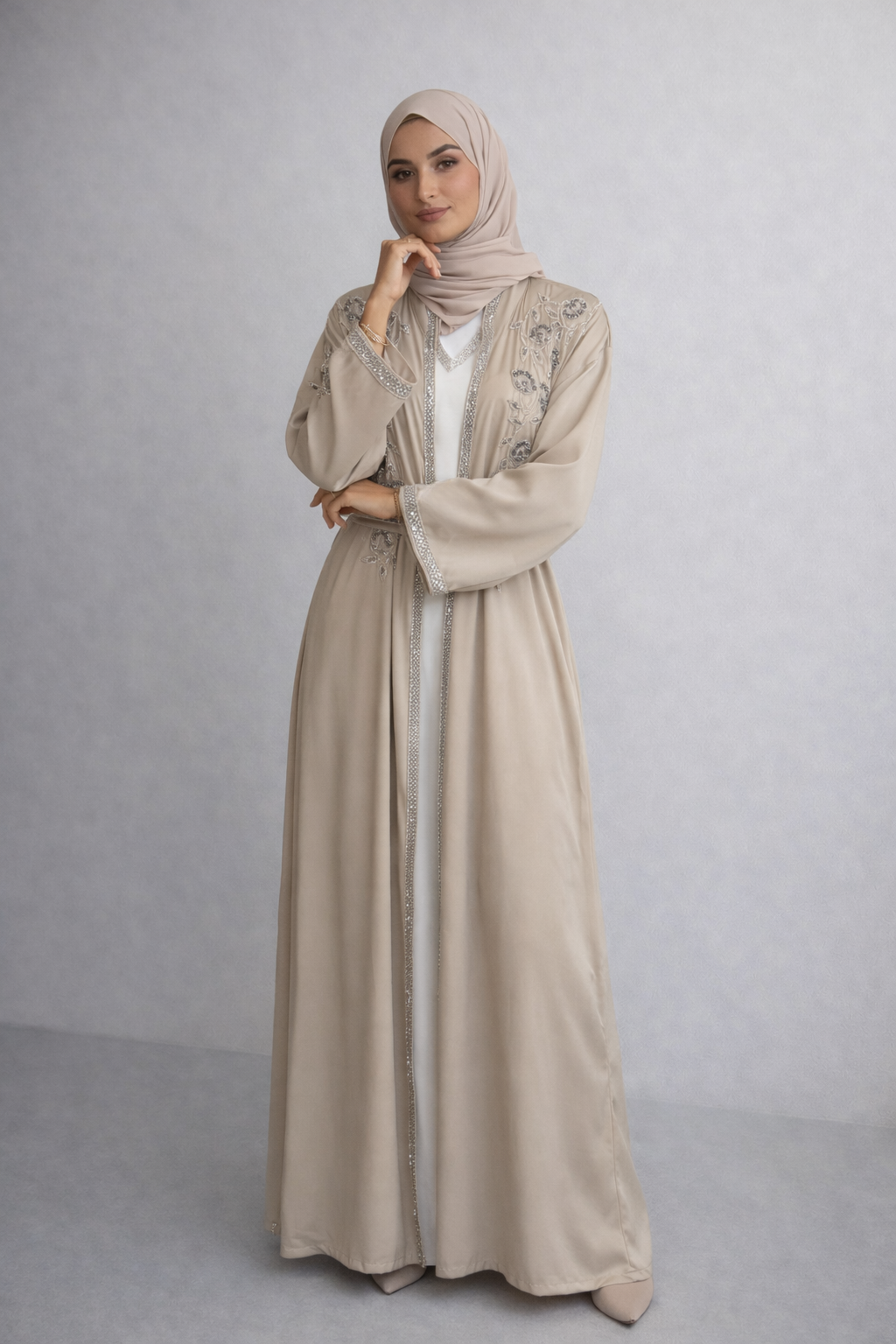 Embellished 4 Piece Kaftan Set - Beige