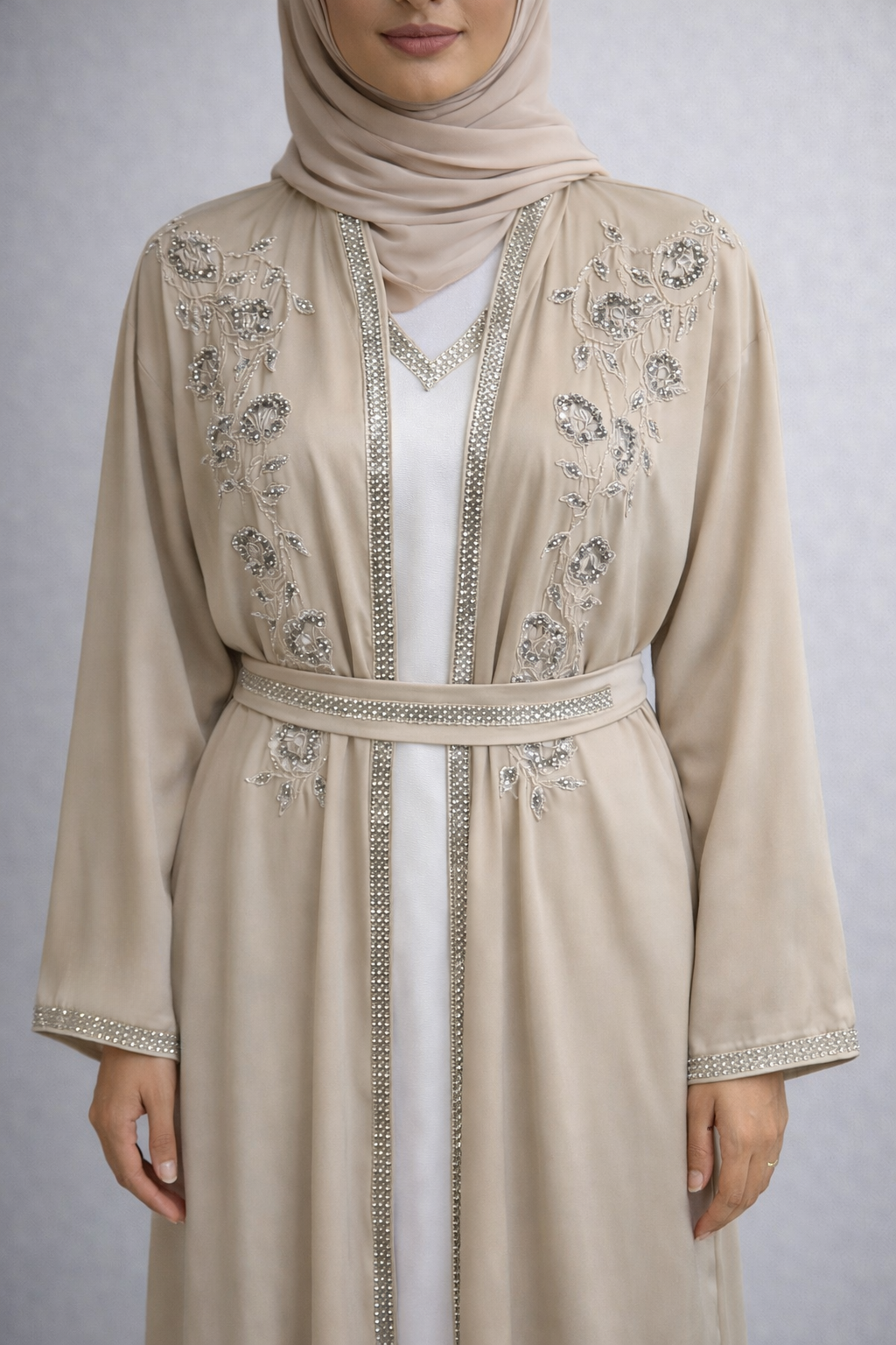 Embellished 4 Piece Kaftan Set - Beige