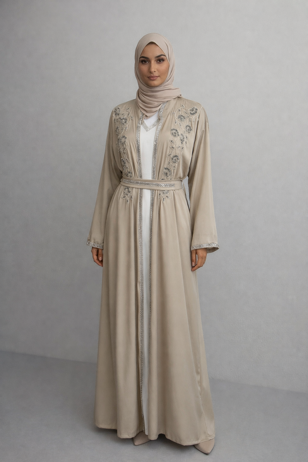 Embellished 4 Piece Kaftan Set - Beige