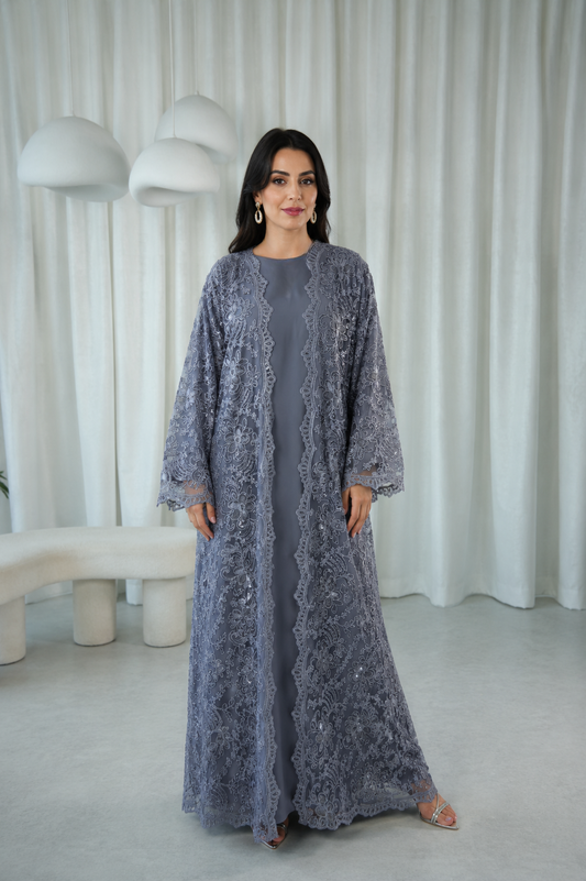 Silver Meadow Embroidered Abaya Set
