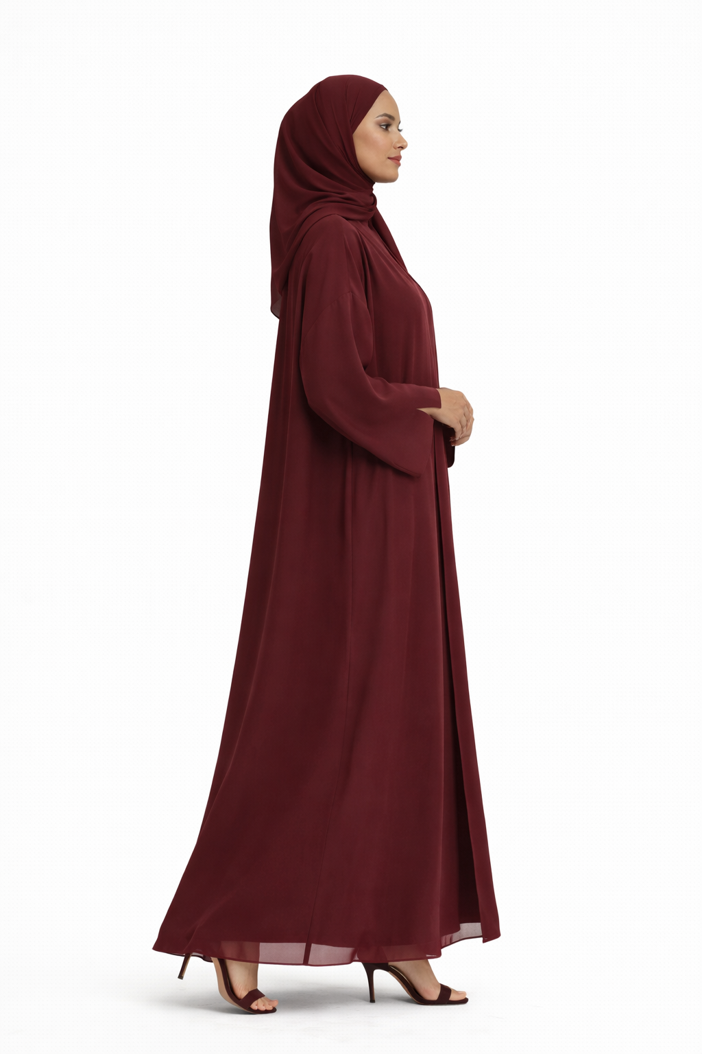 Chiffon Abaya 4 Piece Set - Bordeaux