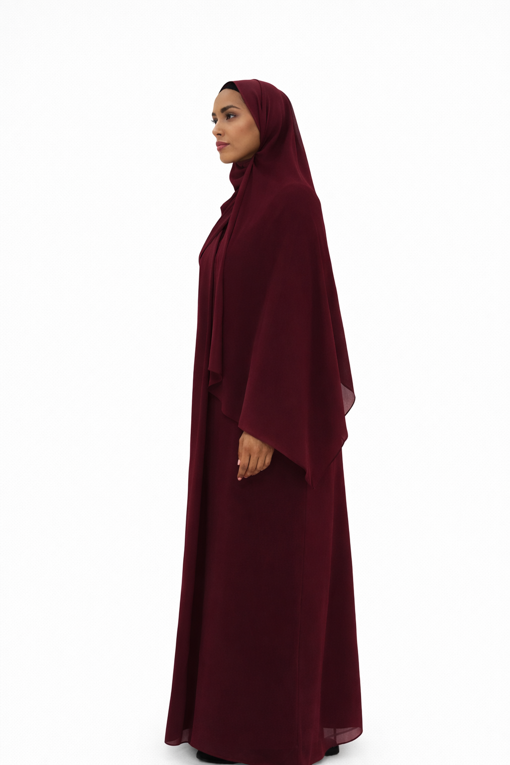 Chiffon Abaya 4 Piece Set - Bordeaux