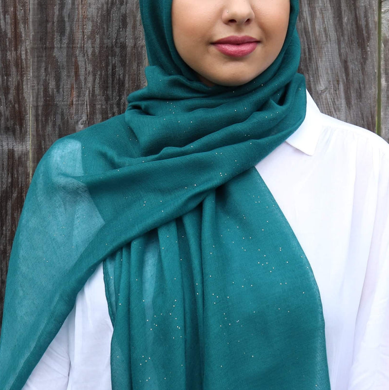 Cotton Viscose Hijab with Glitter - Forest Green