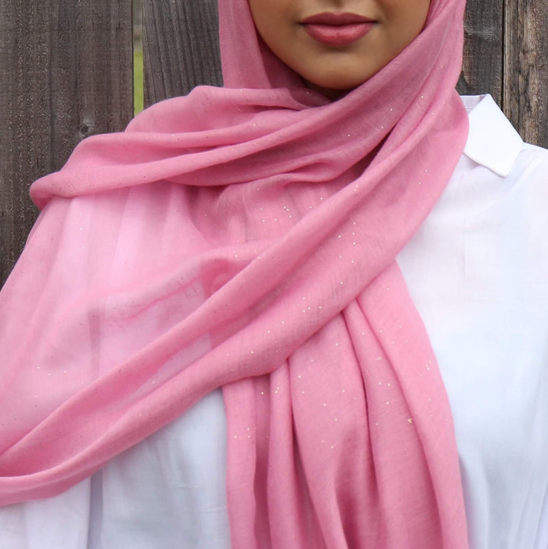Cotton Viscose Hijab with Glitter - Pink